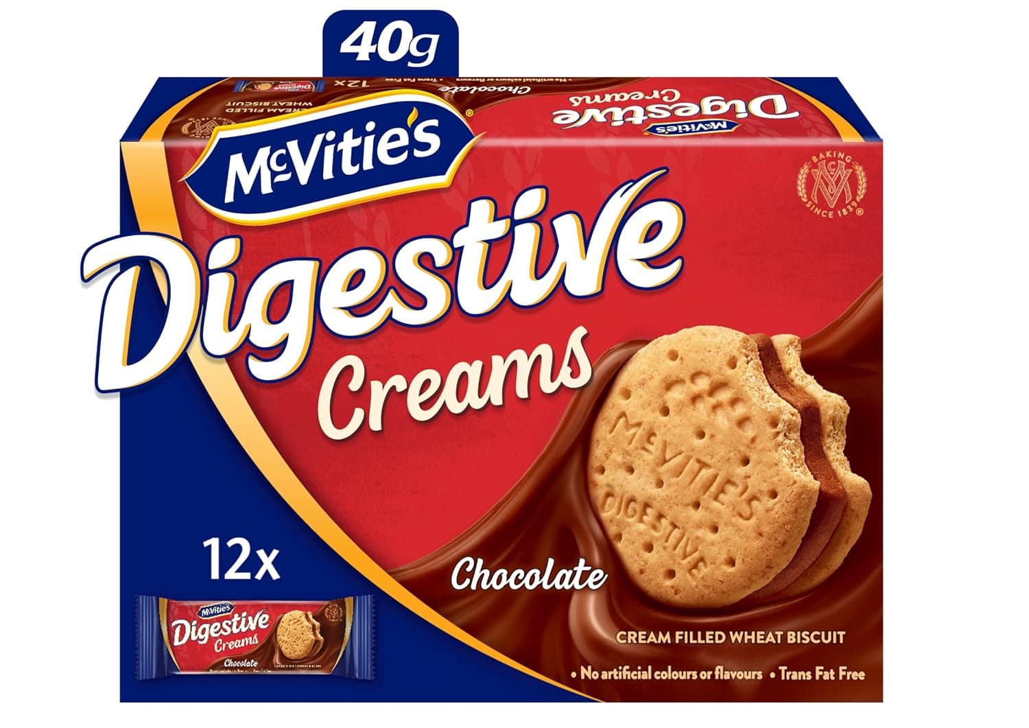 McVities Digestive Chocolate Creams Filled Biscuits, 10 x 40 g