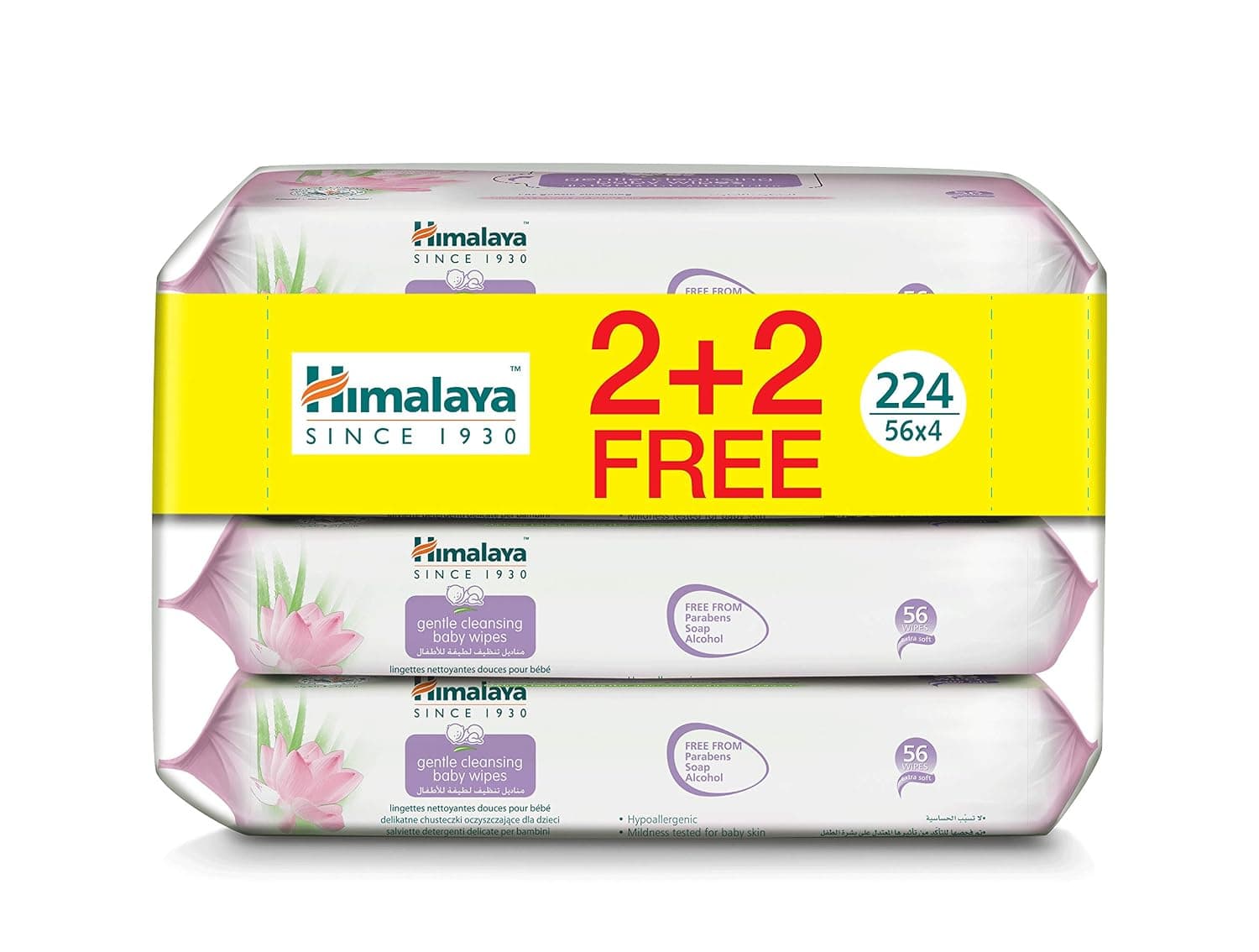 Himalaya Gentle Cleansing Baby Wipes | 56 wipes X 4 packs (224 Wipes) | Mildly Cleanse & Protect Baby's Skin from Dryness | Enriched with Goodness of Aloe Vera & Lotus | Alcohol & Paraben Free