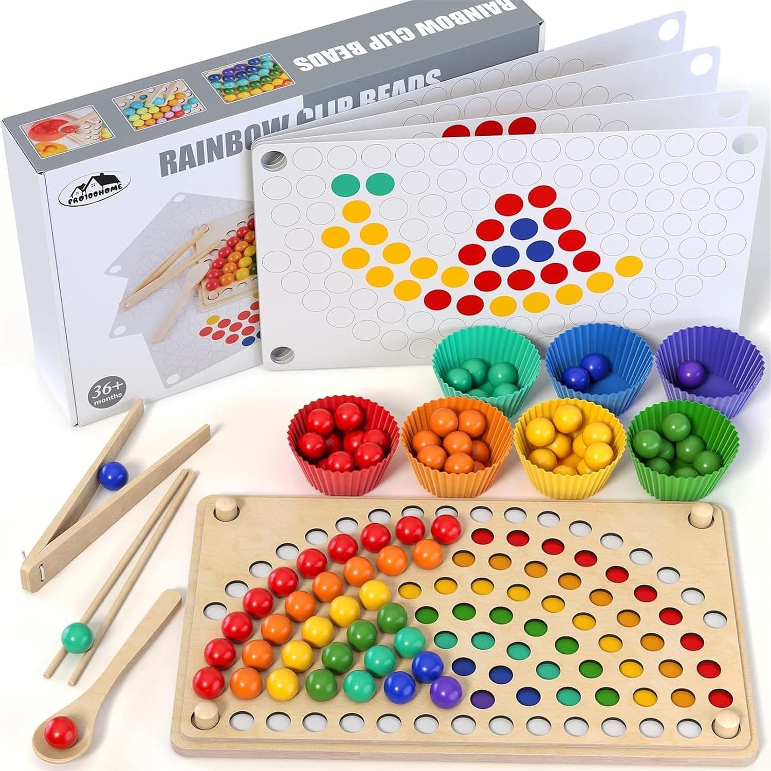 Andanna Wooden Peg Board Beads Game, Toddler Wooden Learning Montessori Toys for Kids 3 Years Old, Rainbow Stacking Matching Counting Color Sorting Games for Boys and Girls (Rainbow)