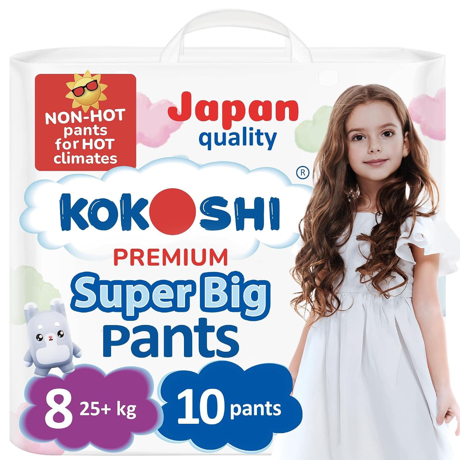 Kokoshi Premium Baby Pants, Size 8 for babies +25kg, Eco-friendly and Hypoallergenic Nappies, Japan Quality Ultimate Softness Leakproof for Skin Care Protection (Size 8-10 pcs) | Soft, Breathable & Leak-Proof for Active Babies