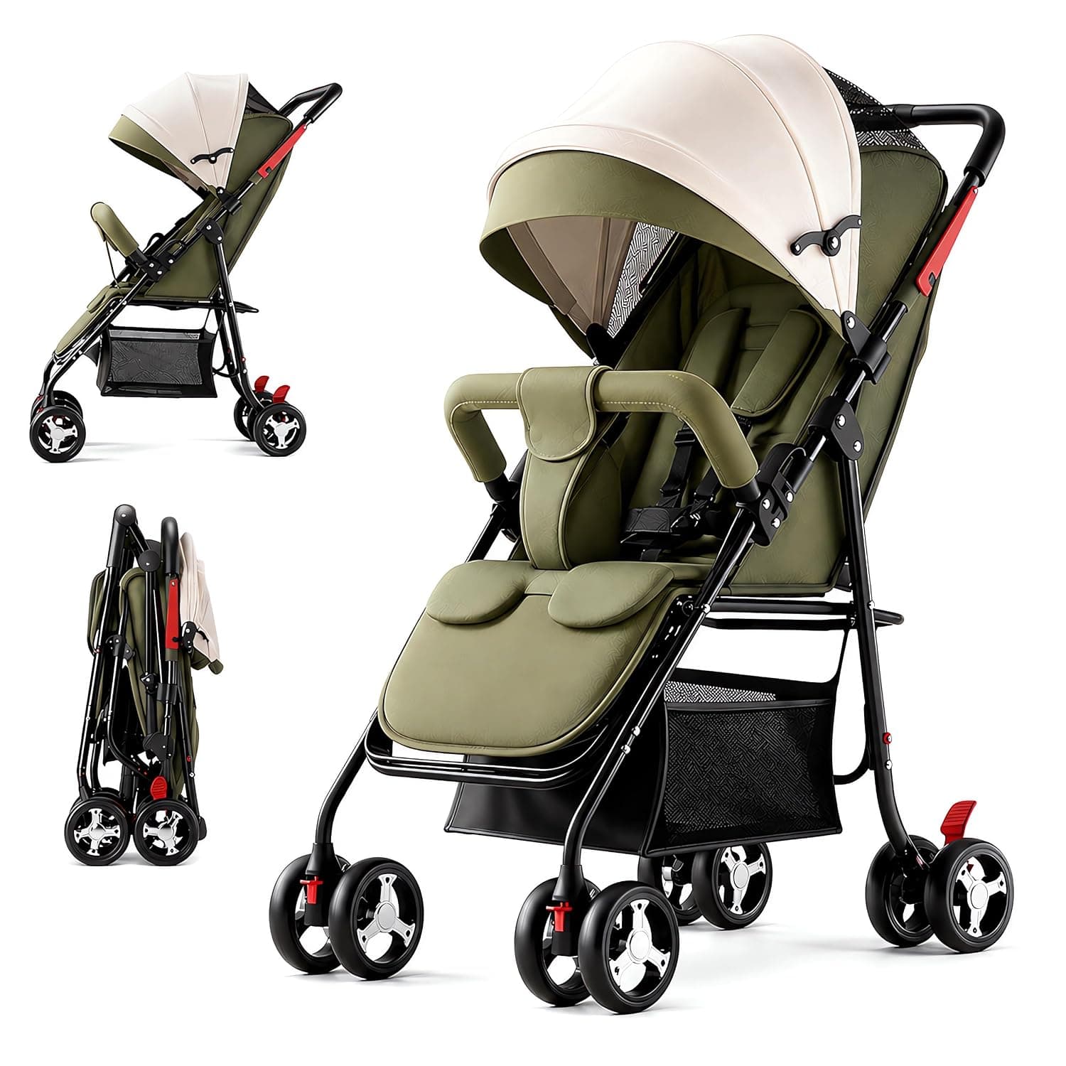 Lightweight Stroller, Compact Travel Stroller for Baby & Toddler, Foldable Infant Stroller with Waterproof Canopy, Storage Basket & Rear Brakes