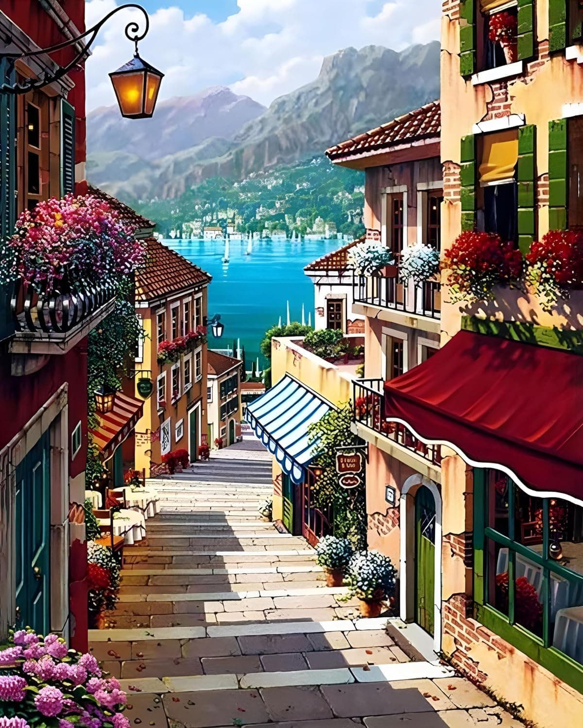 Paint by Numbers for Adults Beginner, DIY Oil Painting for Gift Acrylic Adult Paint by Number Kits, Seaside Town Pictures Drawing Paintwork Art on Canvas, Arts Craft for Home Decor 16x20inch