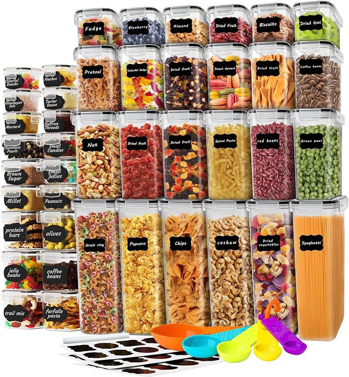 42-Pack Airtight Food Storage Containers with Lids, Clear Plastic Kitchen & Pantry Storage Containers, Leak-Proof Canisters for Cereal, Flour, Sugar, Pasta, Dry Food - Food-Grade, BPA-Free