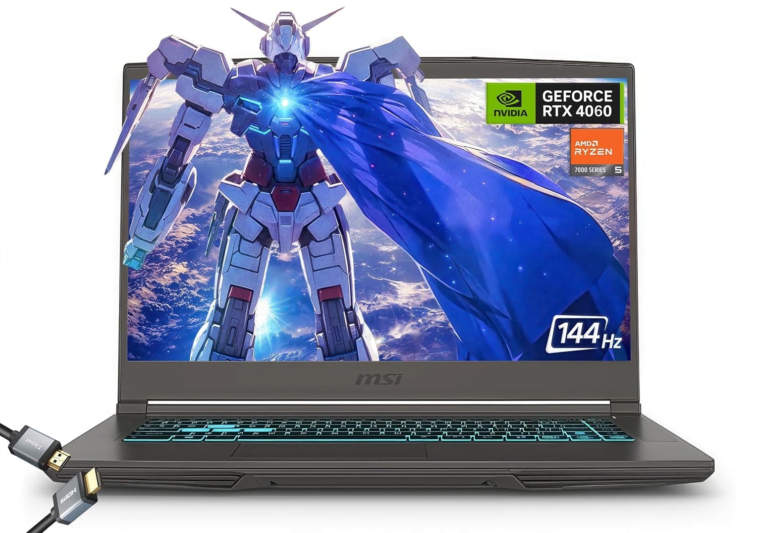 msi Thin 15.6 inch 144Hz FHD Thin Bezel IPS Gaming Laptop, AMD Ryzen 5 7535HS, NVIDIA GeForce RTX 4060 -Window 11, w/HDMI Cable (2025) (32GB RAM | 1TB PCIe SSD)