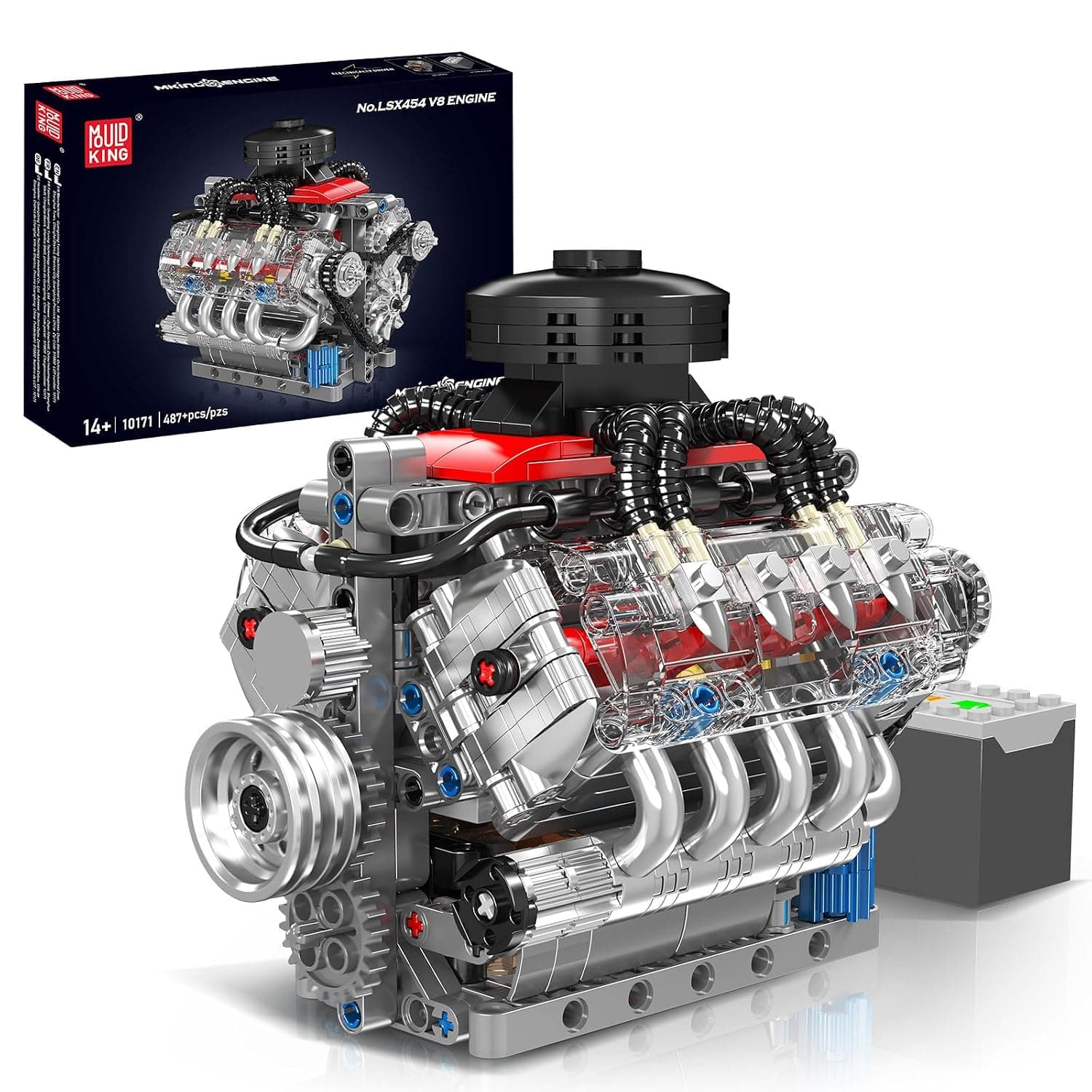Mould King 10171 V8 Engine Model Kit That Works,8 Cylinder Engine with Motor,Car Collectiblesfor Adults, Building Blocks Kit for Boys and Girls (487 PCS)