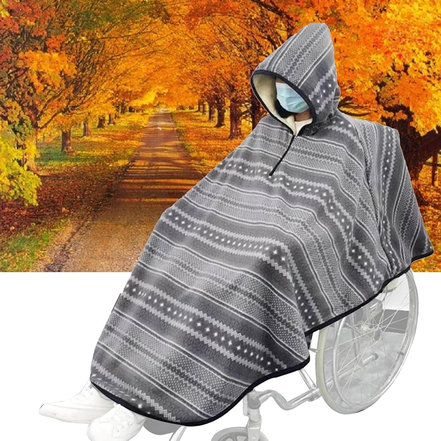 Wheelchair Shawl,with Hood Wheelchair Clothing, Warm Thickened Plush Windproof Wheelchair Blanket, Universal Size, Suitable for Men and Women
