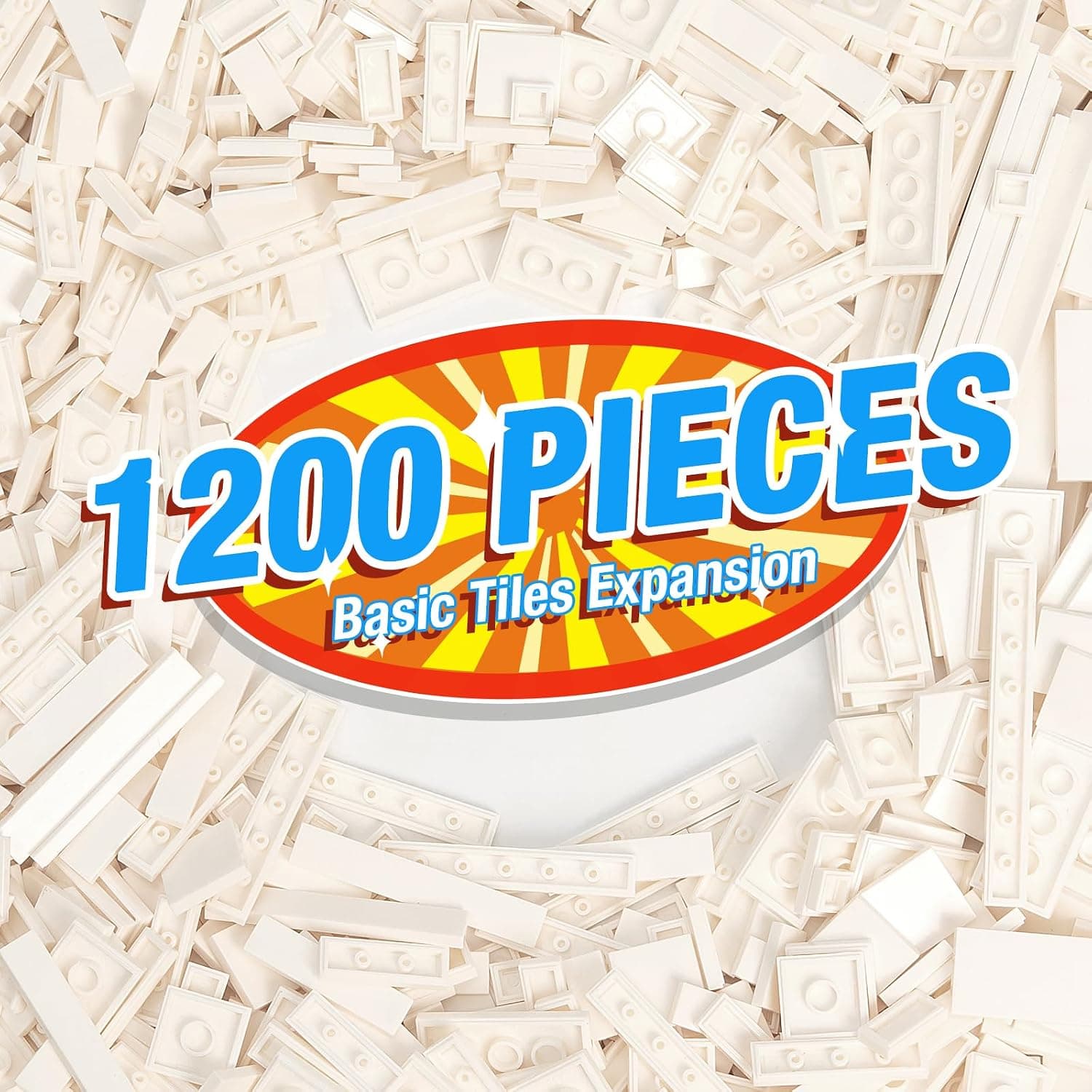 Classic 9 Size Expansion Set-1200 Flat Tiles,Compatible with Lego,White | Basic Flat Tiles/Brick Bulks/Moc Parts&Pieces/DIY Play Project/School/Educational/Gift&Present for kid/Creative/Fit/Stackable