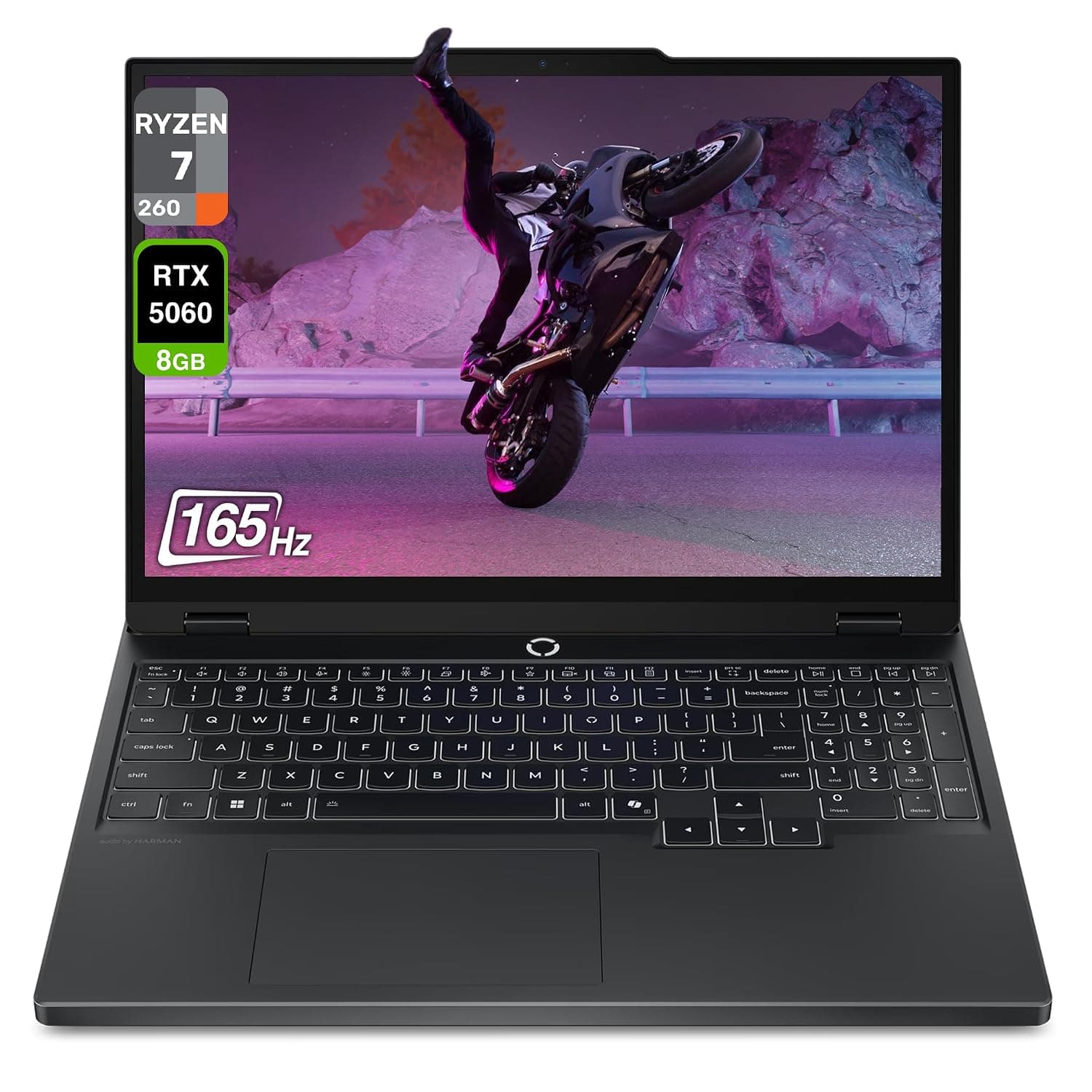 Lenovo Legion 5 Gen 10 Gaming Laptop, AMD Ryzen 7-260, 16 GB DDR5 RAM, 2 TB PCIe SSD, 15.1" WQXGA (2560x1600) Display, Nvidia G-Force RTX 5060, 24-Zone RGB Backlit Keyboard, W11 Home, Eclipse Black