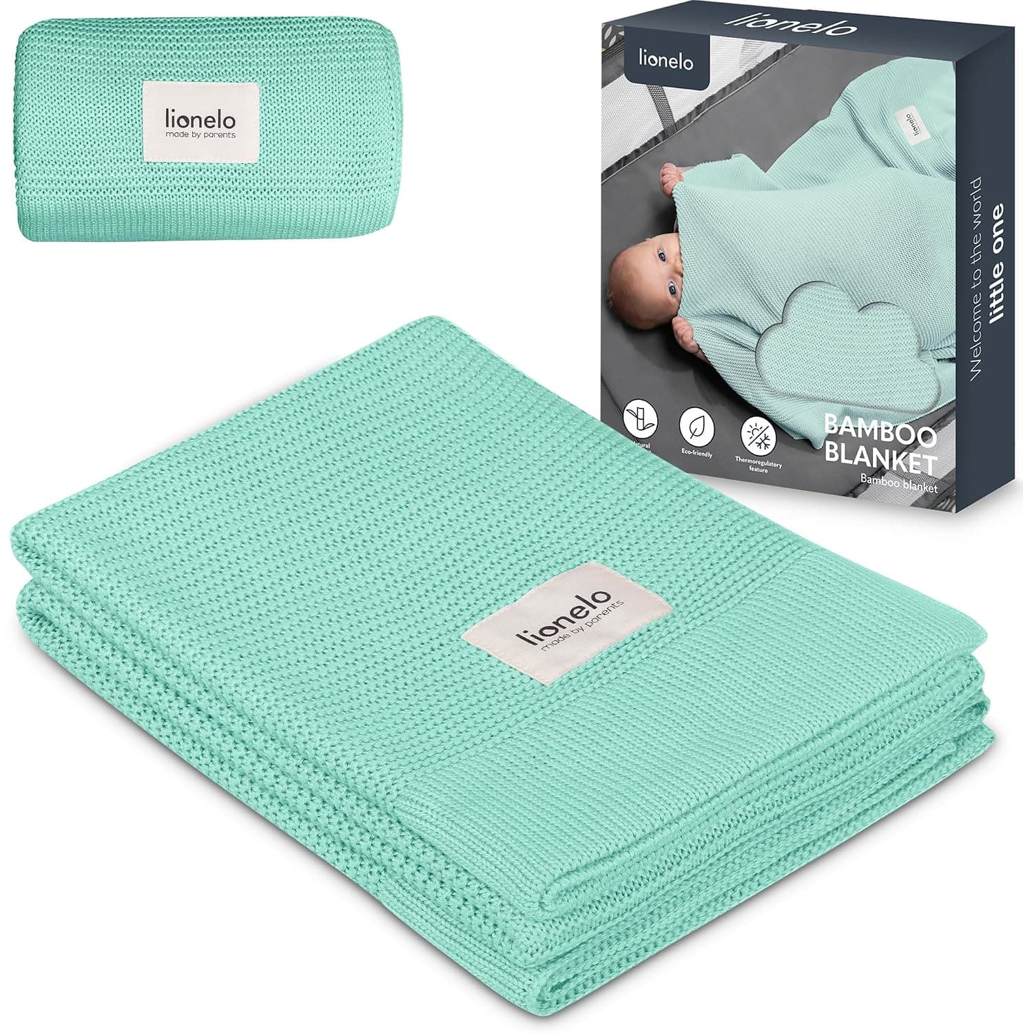 Lionelo Bamboo Blanket – 100% Bamboo-Cotton Baby Blanket 75 x 100 cm – Soft, Breathable, Thermoregulating, Hypoallergenic – Machine Washable – From Birth – Bed, Carrycot, Stroller – Mint | 100% Bamboo Cotton, Soft and Thermoregulating, Hypoallergenic, Antibacterial, Machine Washable Baby Blanket