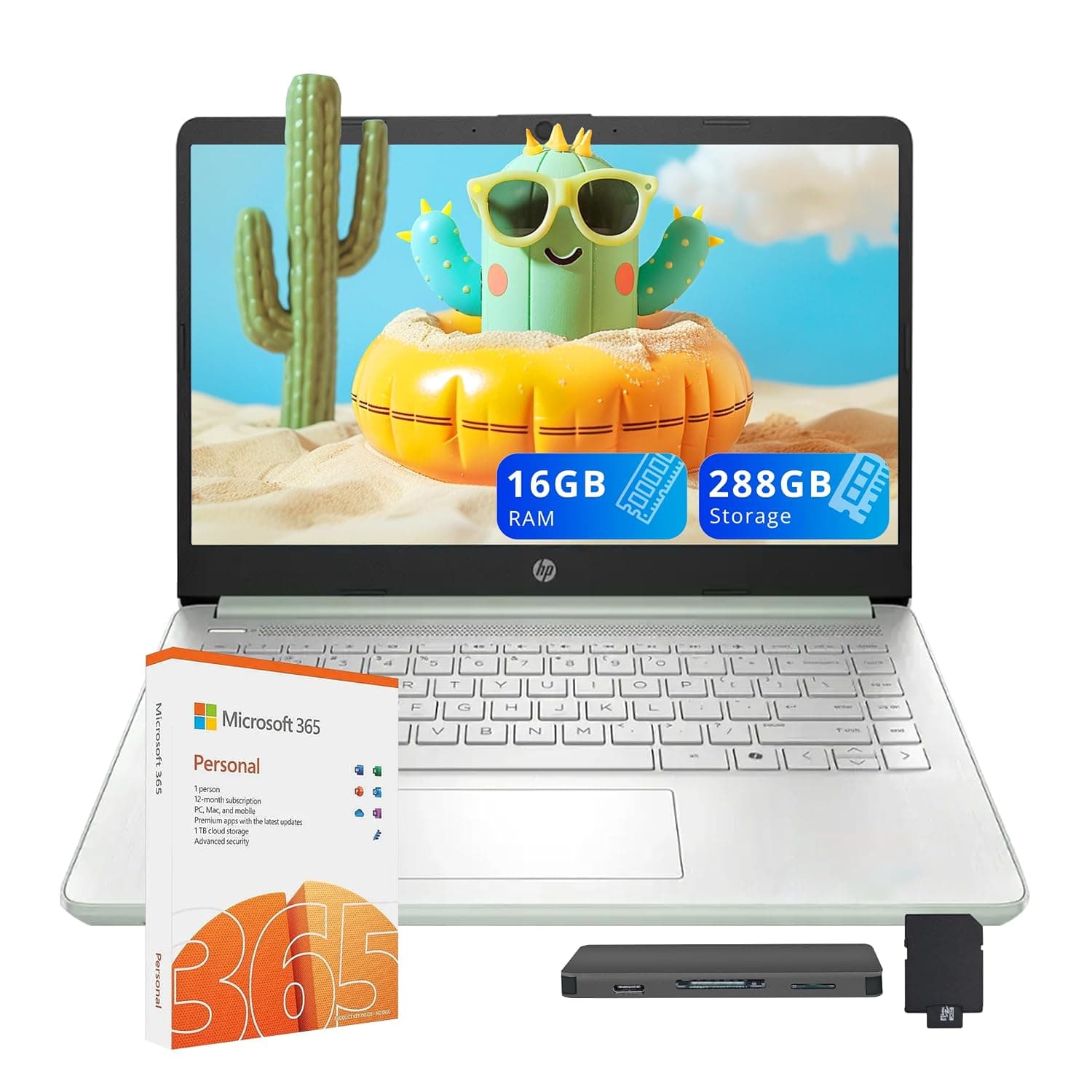 HP Stream 14" HD Laptop for Student & Business, Intel Processor N150, 16GB RAM, Intel Graphics, 288GB Storage(128GB UFS+160GB Docking Station Set),1 Year Office 365, Copilot, Wi-Fi 6, Win 11 S, Green
