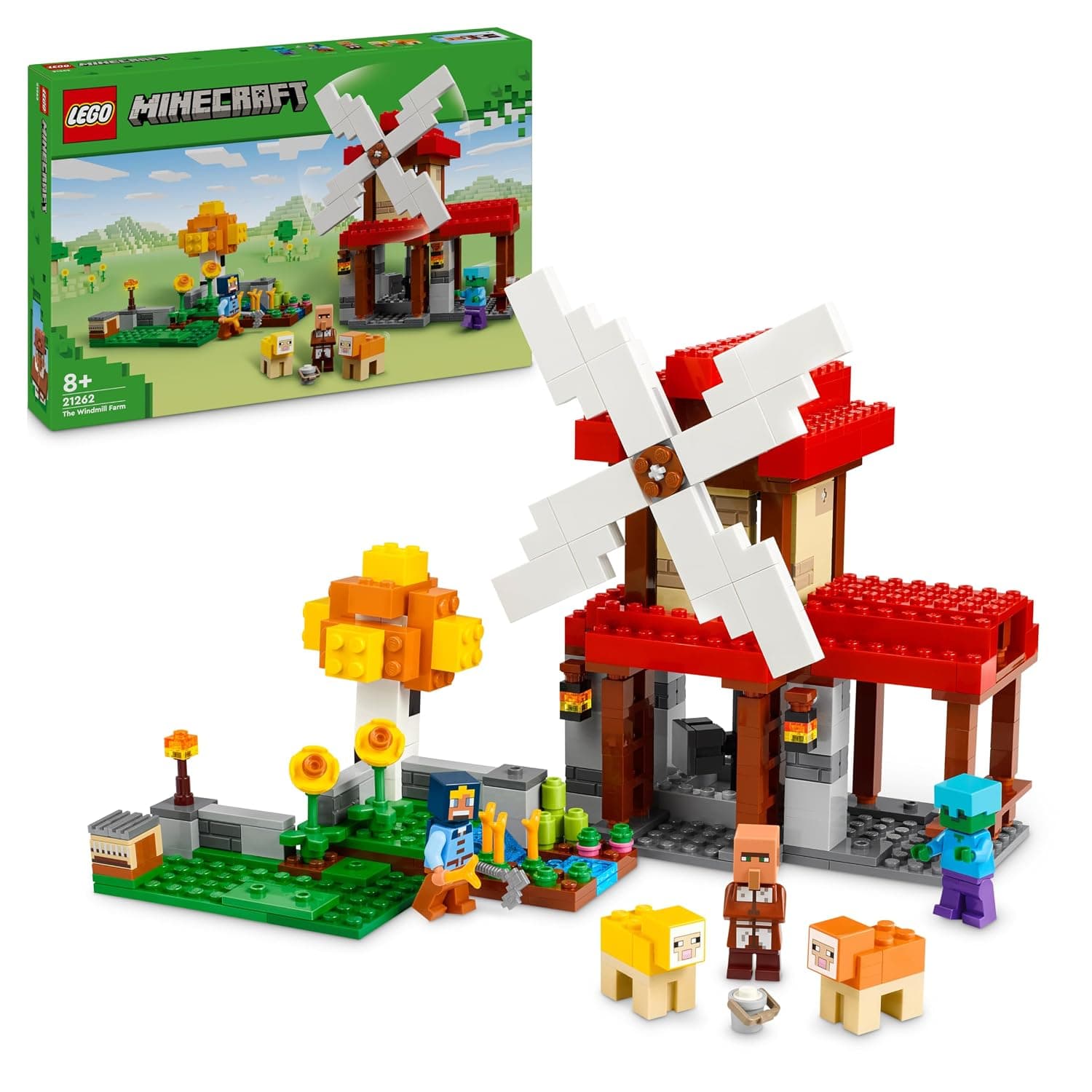 LEGO Minecraft The Windmill Farm Building Toy for 8 Plus Year Old Boys & Girls, Set with Characters, Animal Figures and a Zombie, Gamer Gifts for Kids 21262