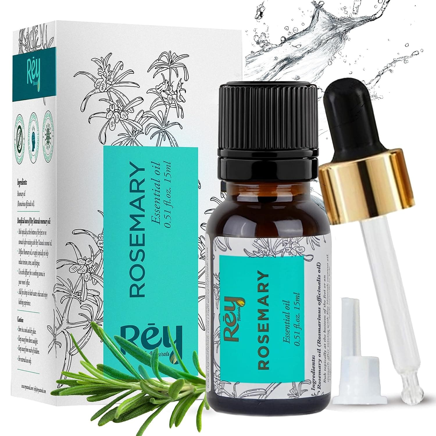 Rey Naturals Rosemary essential oil for hair growth Skin and Aroma 15ml
