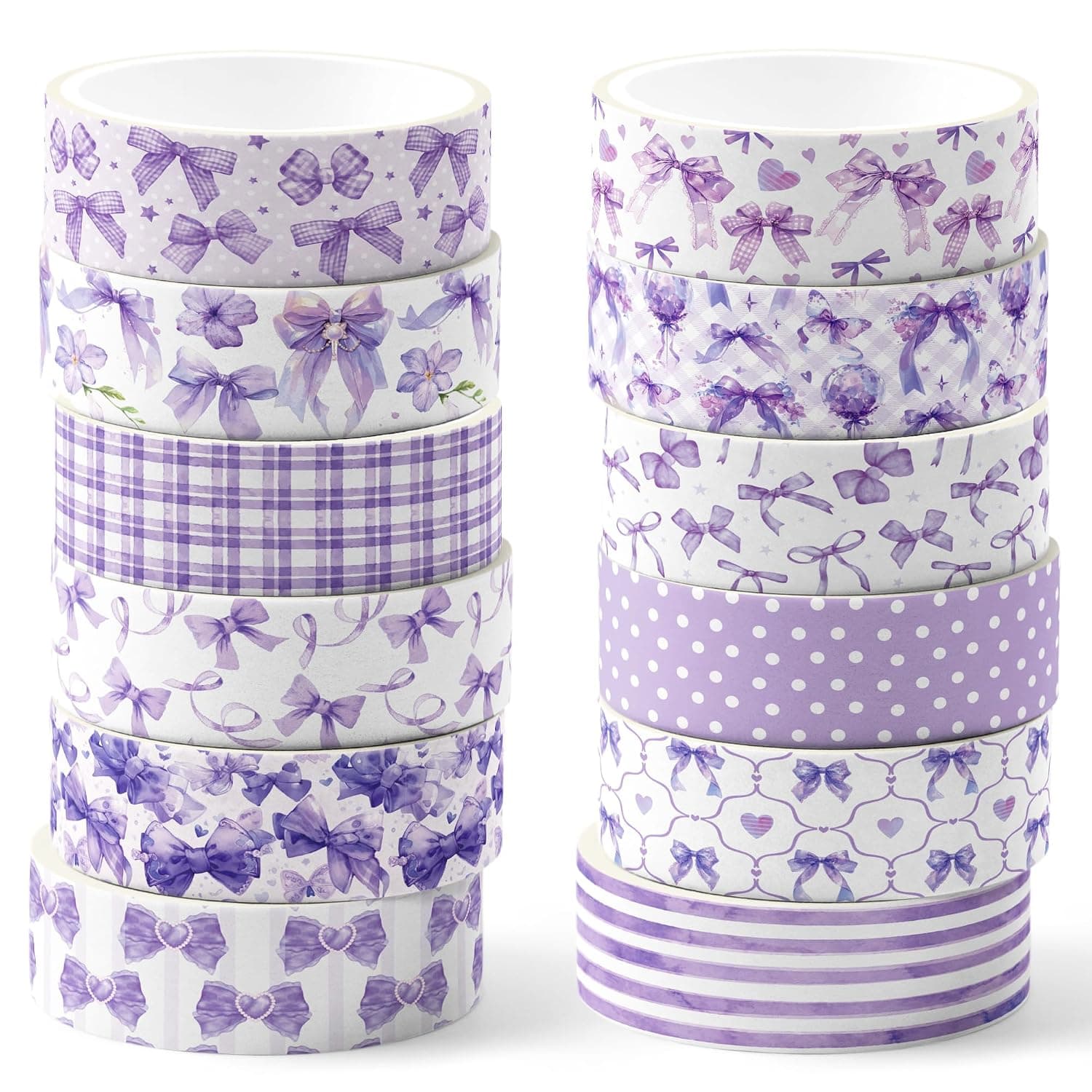 Adirasenotek 12 Rolls Purple Bow Washi Tape,Decorative Tape Decorative Masking Tapes Purple Pattern for DIY Art Craft Gift Wrapping Scrapbook Journal Planners