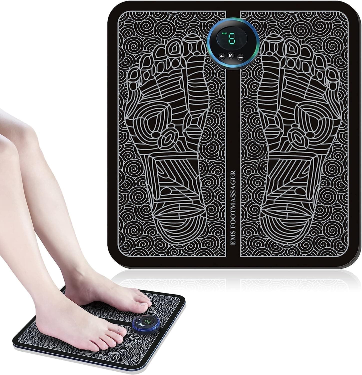 Tazweeq Foot Massager, Electric Sole Massage Pad for Pain Relief, Promotes Blood Circulation, 6 Modes 9 Intensity Levels, Electronic Muscle Stimulator for Home Office Use