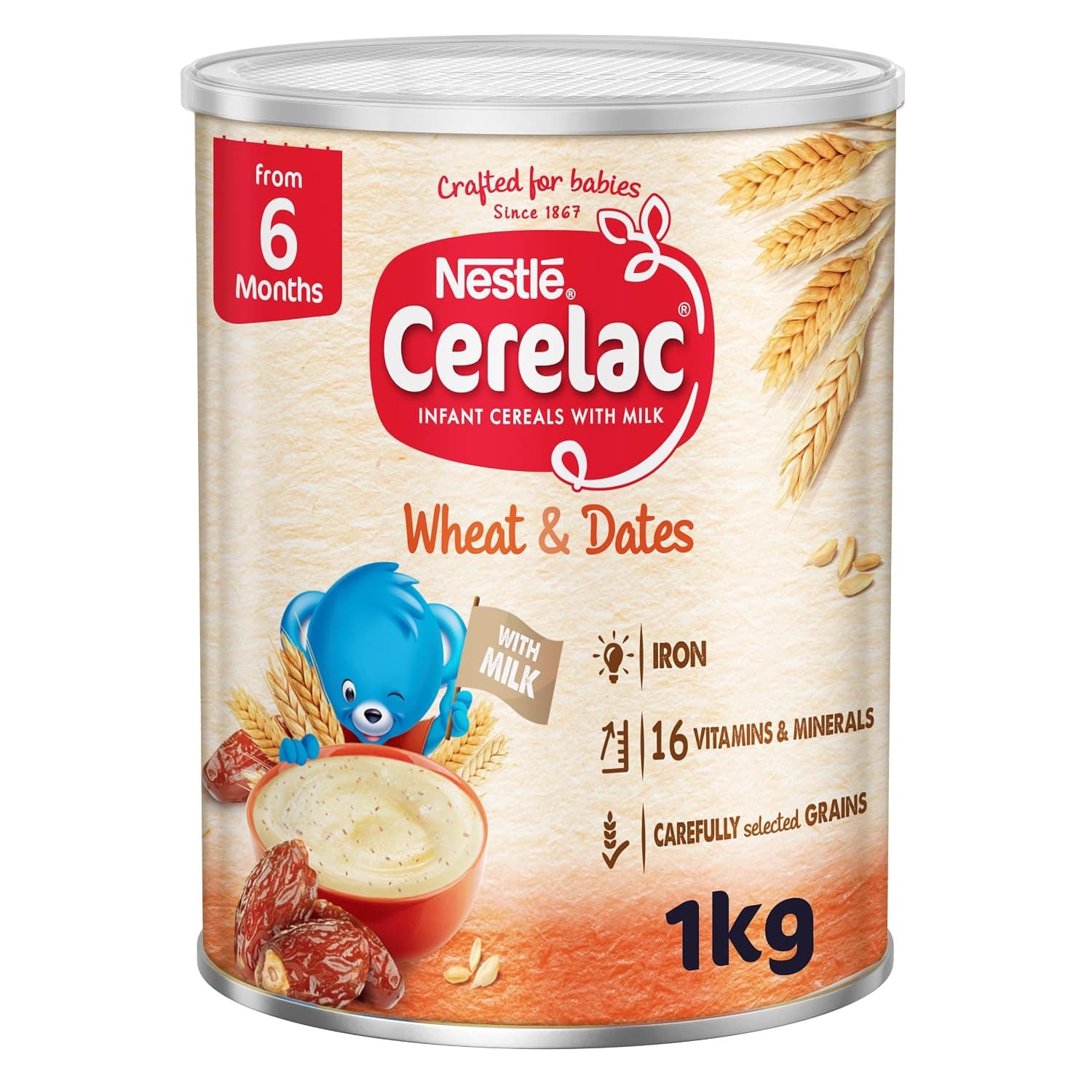 Nestle Cerelac Infant Cereal, Wheat & Dates, Baby Food, Tin, 1kg