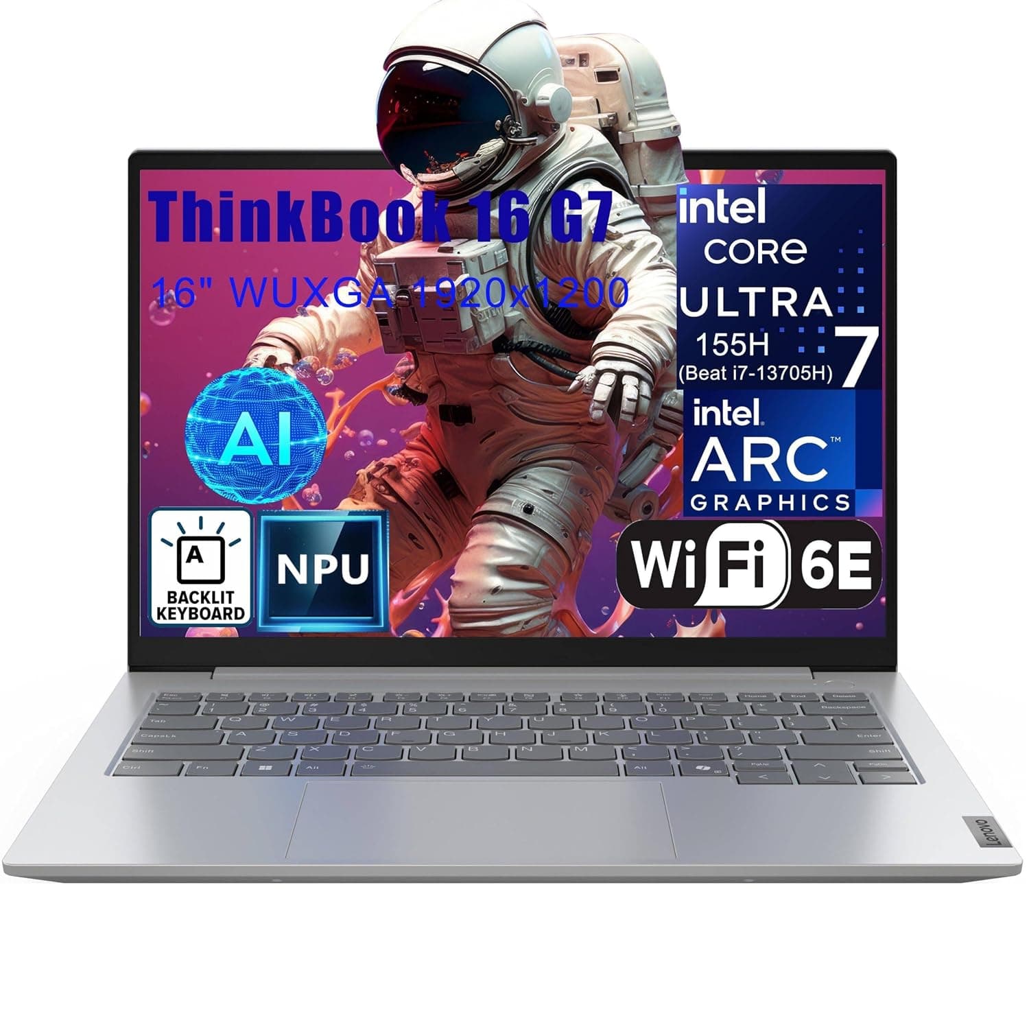 Lenovo Thinkbook 16 Ultra 7 155H Premium Laptop Computer Intel 16-Core 16" FHD 16GB DDR5 512GB SSD Arc Graphics Backlit Keyboard Thunderbolt Win 11 Pro NPU AI Experience Copilot Business Laptop AZXUT