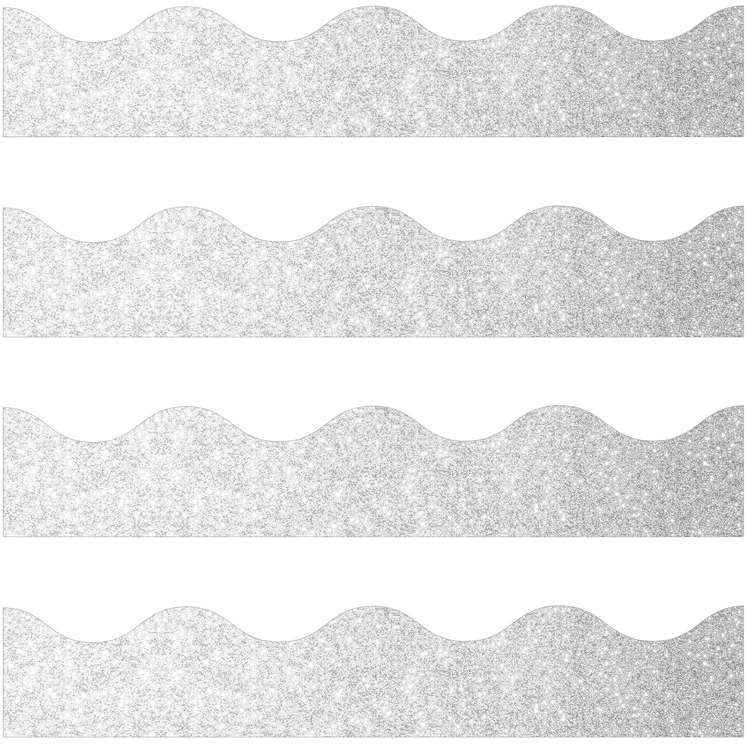 Bulletin Board Border, Shine Scalloped Borders, Bulletin Board Border Decorative, Bulletin Board Trim Poster Borders, Classroom Decoration Strips (Glitter Silver)