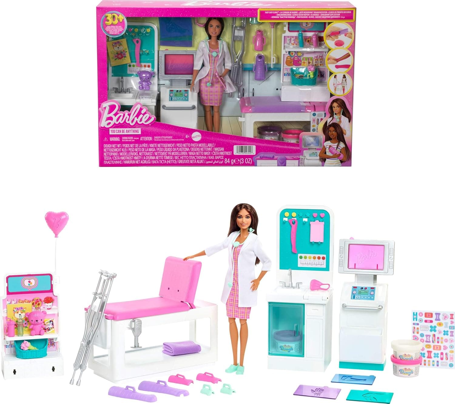 Barbie Careers Playset, Fast Cast Clinic with Brunette Doctor Fashion Doll, Furniture & 30+ Accessories Including Molds & Dough for Bandages