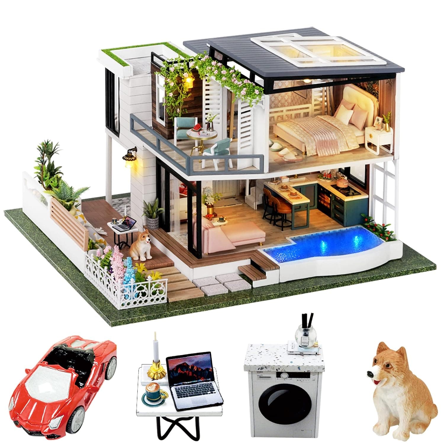 Spilay DIY Miniature House Kit for Adults, Miniature Dollhouse Kit | With Music Box & Dust Cover, Wooden Craft Building Set for Bookshelf Decor, Home Display & Creative Gifts for DIY Lovers
