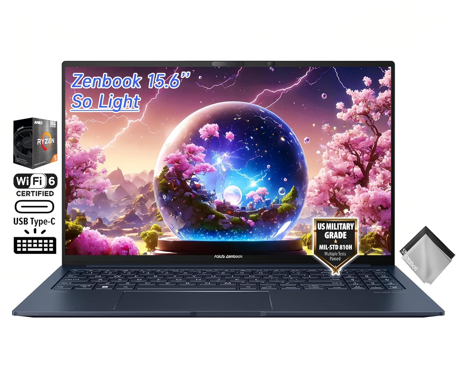 ASUS Zenbook 15 Business Slim Laptop, 15.6” FHD 100% sRGB, AMD Ryzen 5 7535U, Backlit Keyboard, Wi-Fi 6E, USB C, Windows 11 Home, w/Cloth (16GB LPDDR5 RAM | 2TB SSD)