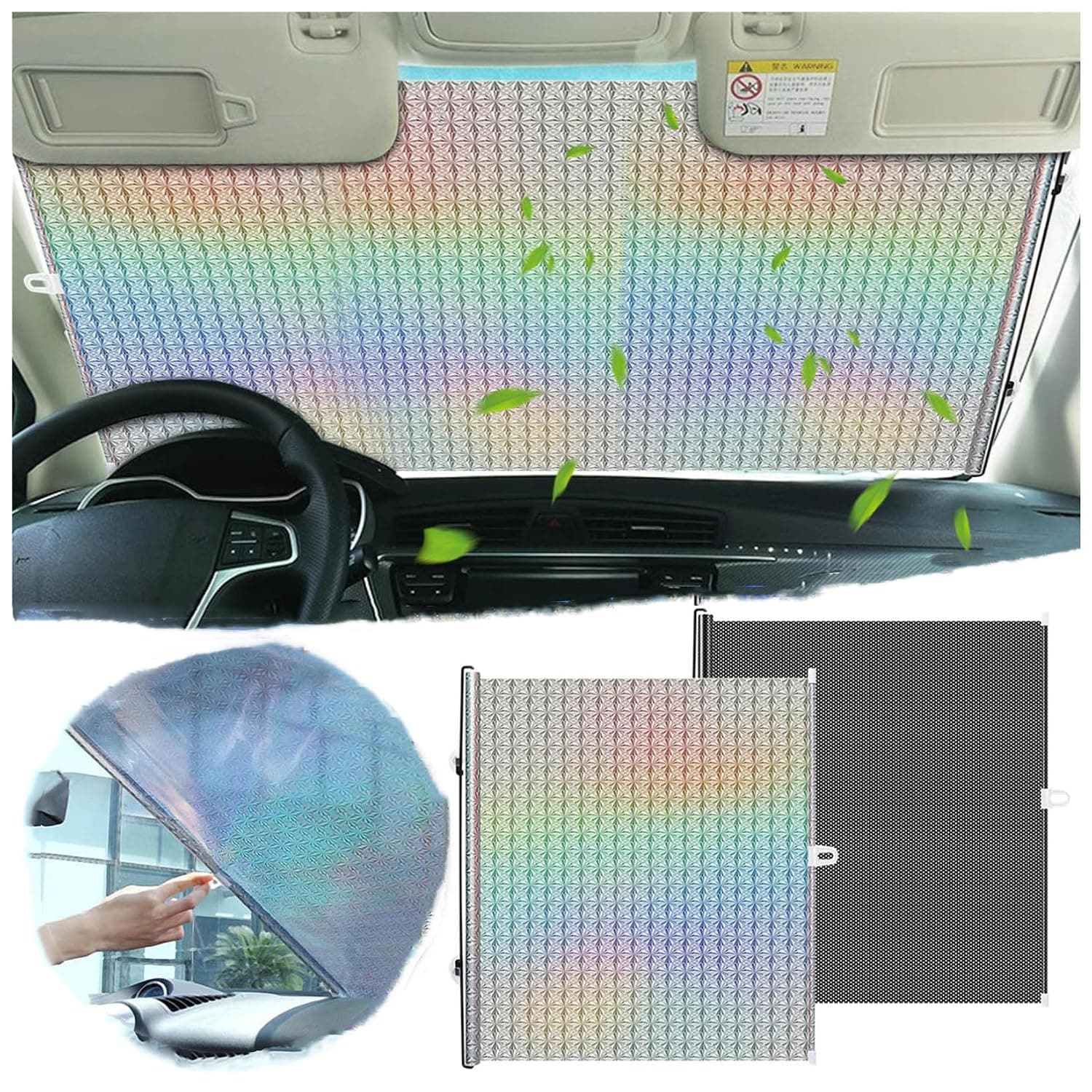 Retractable Car Windshield Sun Shade with 3 Suction Cups – Heat Insulation Roller Blind, Keeps Vehicle Cool, Easy Install & Compact Storage(50 * 125cm)