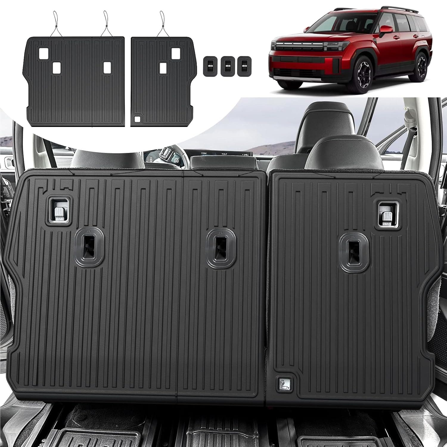2nd Backrest Mat Compatible with 2024 Hyundai Santa FE-TPE All Weather Protection Black Kick Mat for Hyundai Santa Fe 2024 2025 Accessories