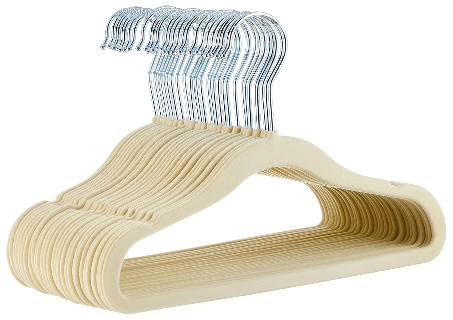 Amazon Basics Kids Velvet, Non-Slip Clothes Hangers, Pack of 30, 27.8 centimeters, Beige