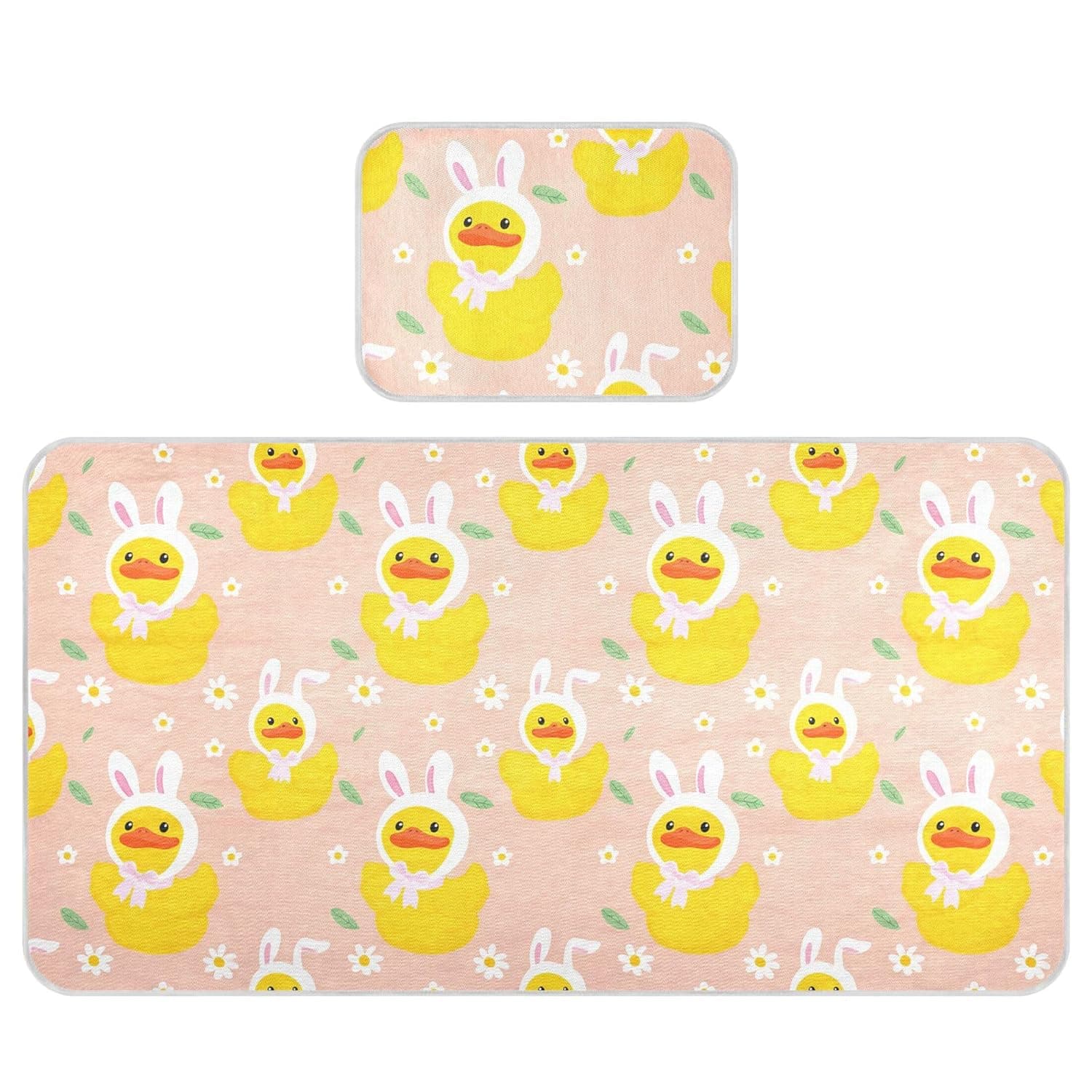 Cute Ducks Wearing Bunny Ears Baby Cooling Mattress Pad, Soft & Breathable Cooling Mat Keep Baby Cool in Summer 28x52 in, Nursery Essential