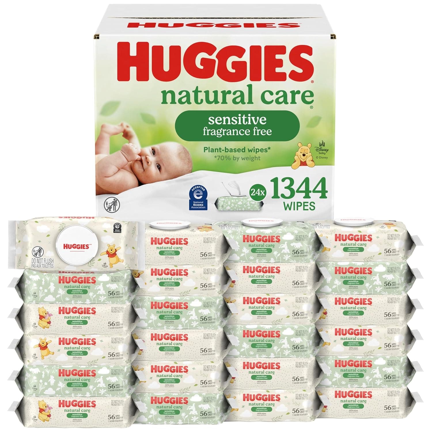 Huggies Natural Care Sensitive Baby Wipes, Unscented, Hypoallergenic, 99% Purified Water, 24 Soft Packs of 56 (1344 Wipes Total)