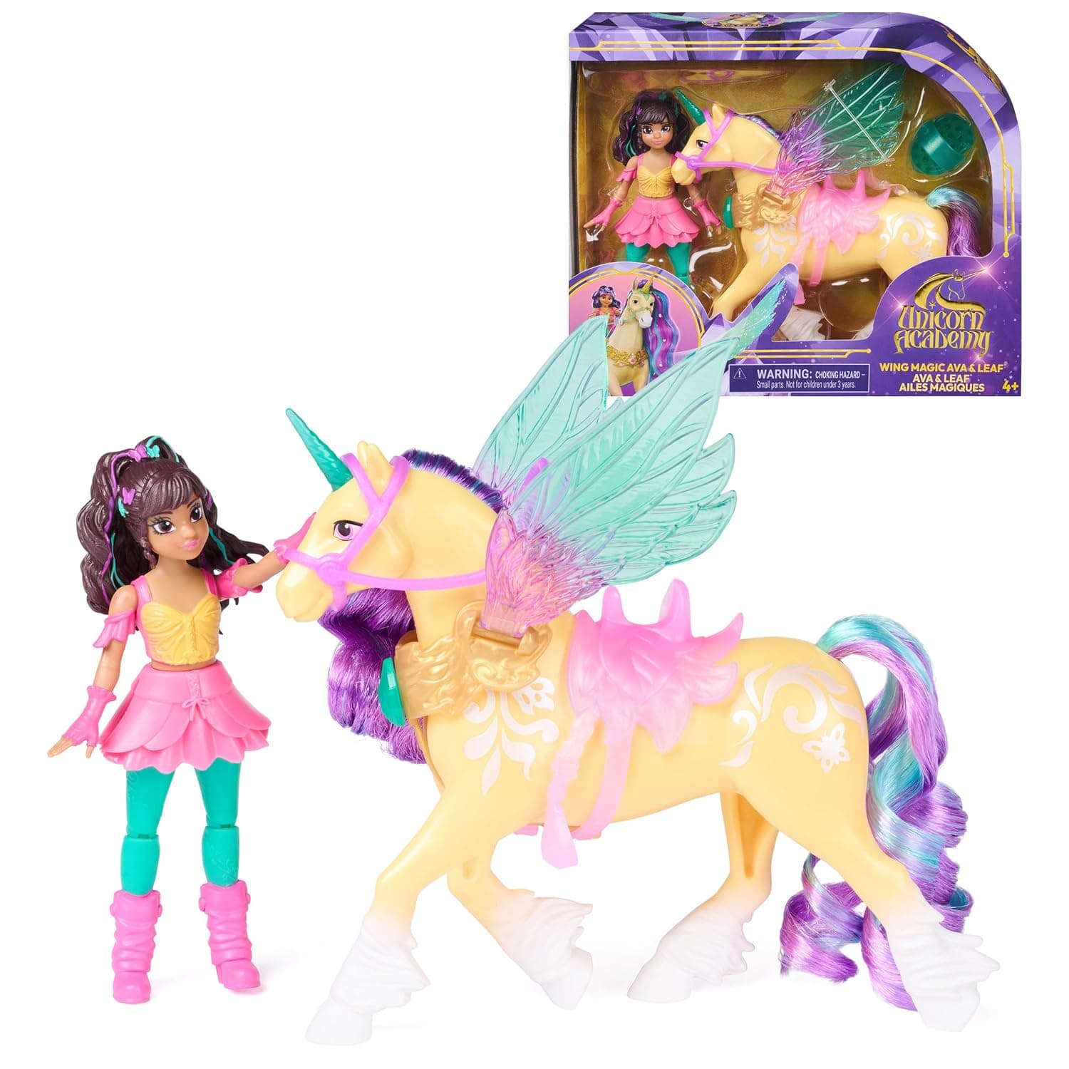 Unicorn Academy Wing Magic Ava & Leaf, Dolls & Toys, Ages 4+ | Wing Magic Theme, Flapping Wings & 4 Accessories, Recreate Show Moments, Imaginative Storytelling, Birthday Gifts for Girls