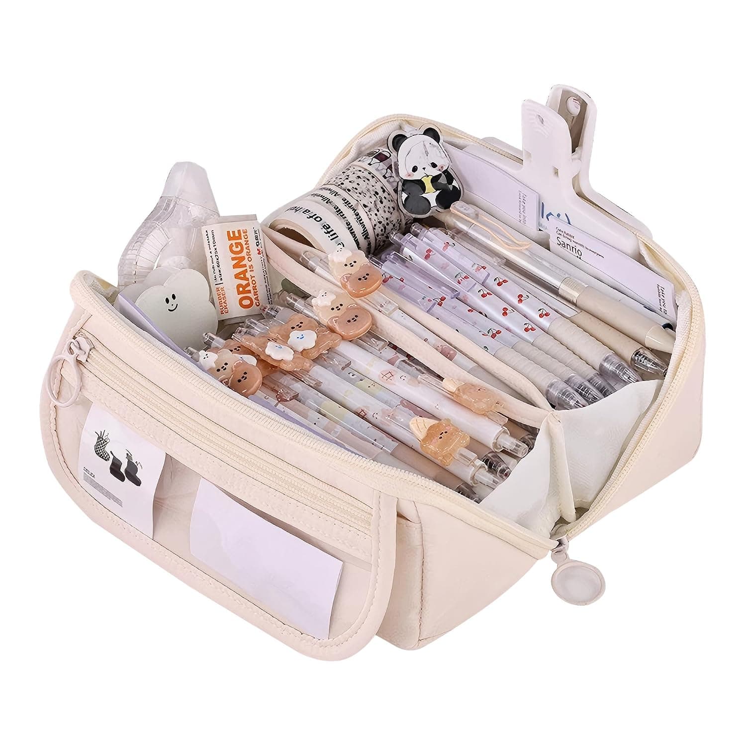 Large Pencil Pouch Big Pencil Case Big Capacity Aesthetic Pen Cosmetic Bag Pen Stationery Organizer Simple, College Office Home Travel Storage Bag (Beige)