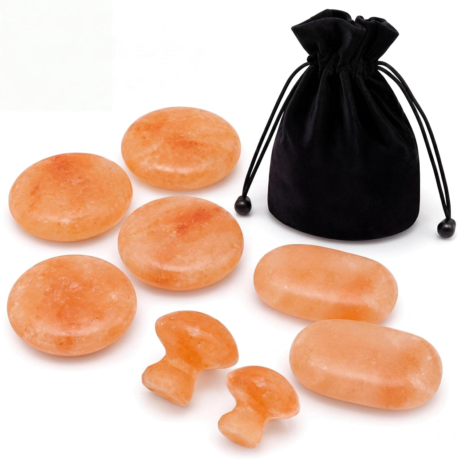 MTLEE 8pcs Himalayan Salt Massage Stones Set – Hot & Cold Therapy Spa Stones, Natural Crystal Massage Kit with Mushroom, Oval and Round Stone for Facial, Body Relaxation, Therapy, Spa, Self Care