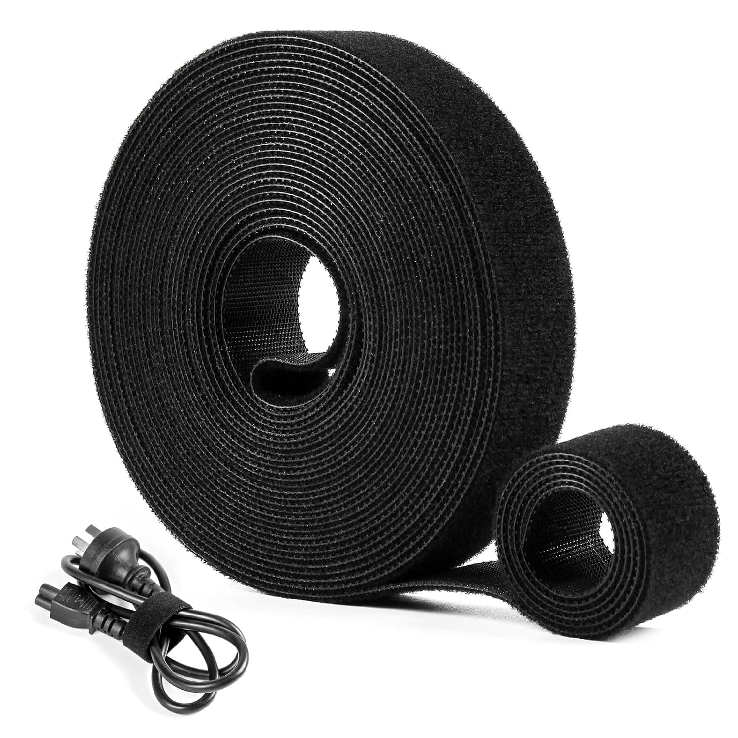 Reusable Cable Ties (2 Rolls), 5m x 1.2cm Each, Heavy Duty Double-Sided Hook and Loop for Cord Management, Black
