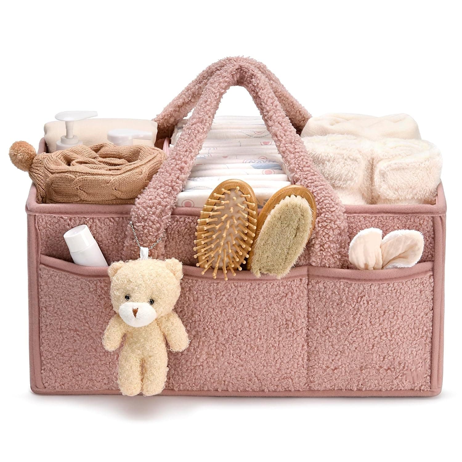 Diaper Caddy Organizer for Changing Table, Storage Basket for Wipes, Gift for Baby Shower, Car Organizer, Nursery Organizer, Portable Storage (Powder Pink)