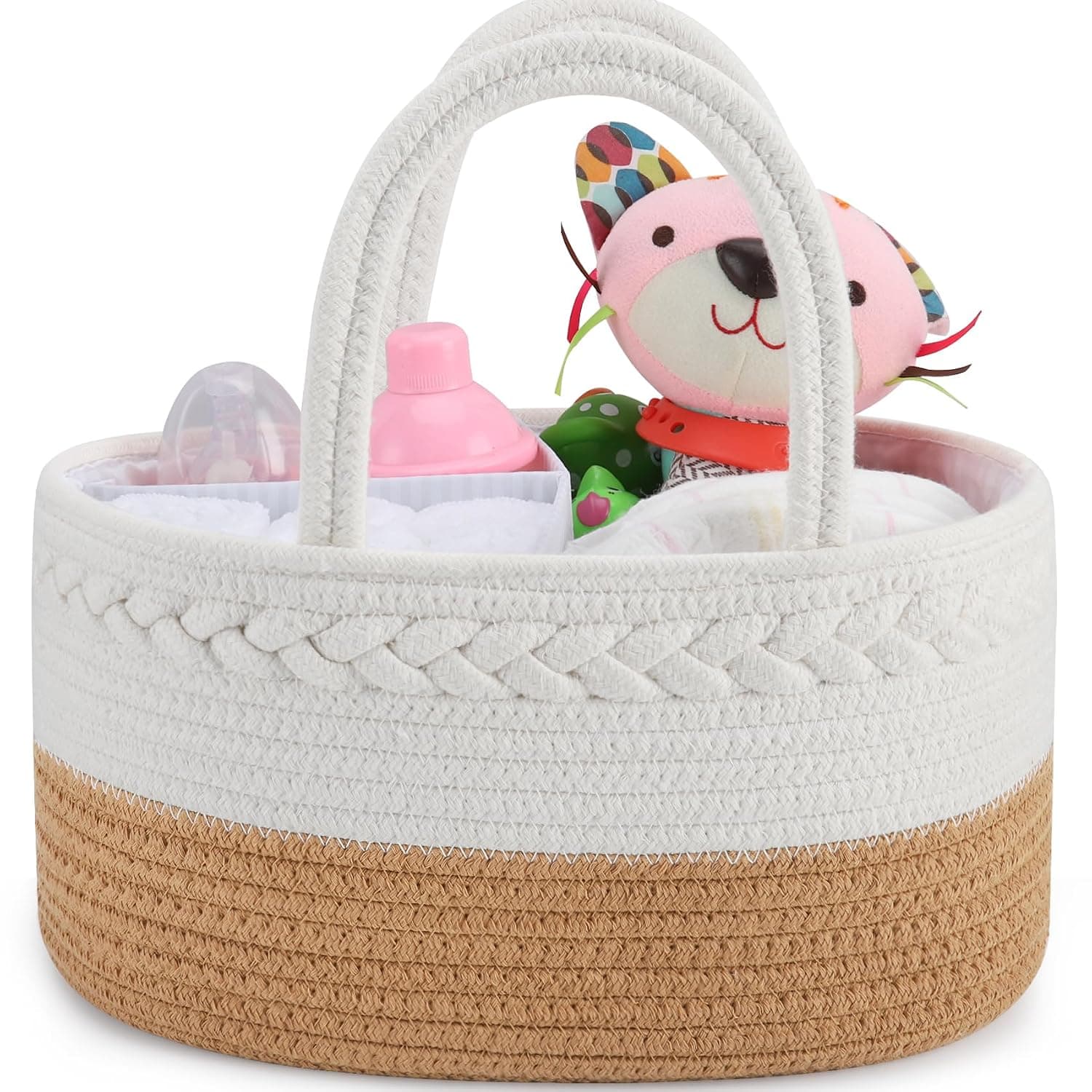 ABenkle Diaper Caddy Organizer, Boho Rustic Cotton Rope Nursery Baby Basket, Changing Table Organizer for Baby Diaper Storage and Baby Shower