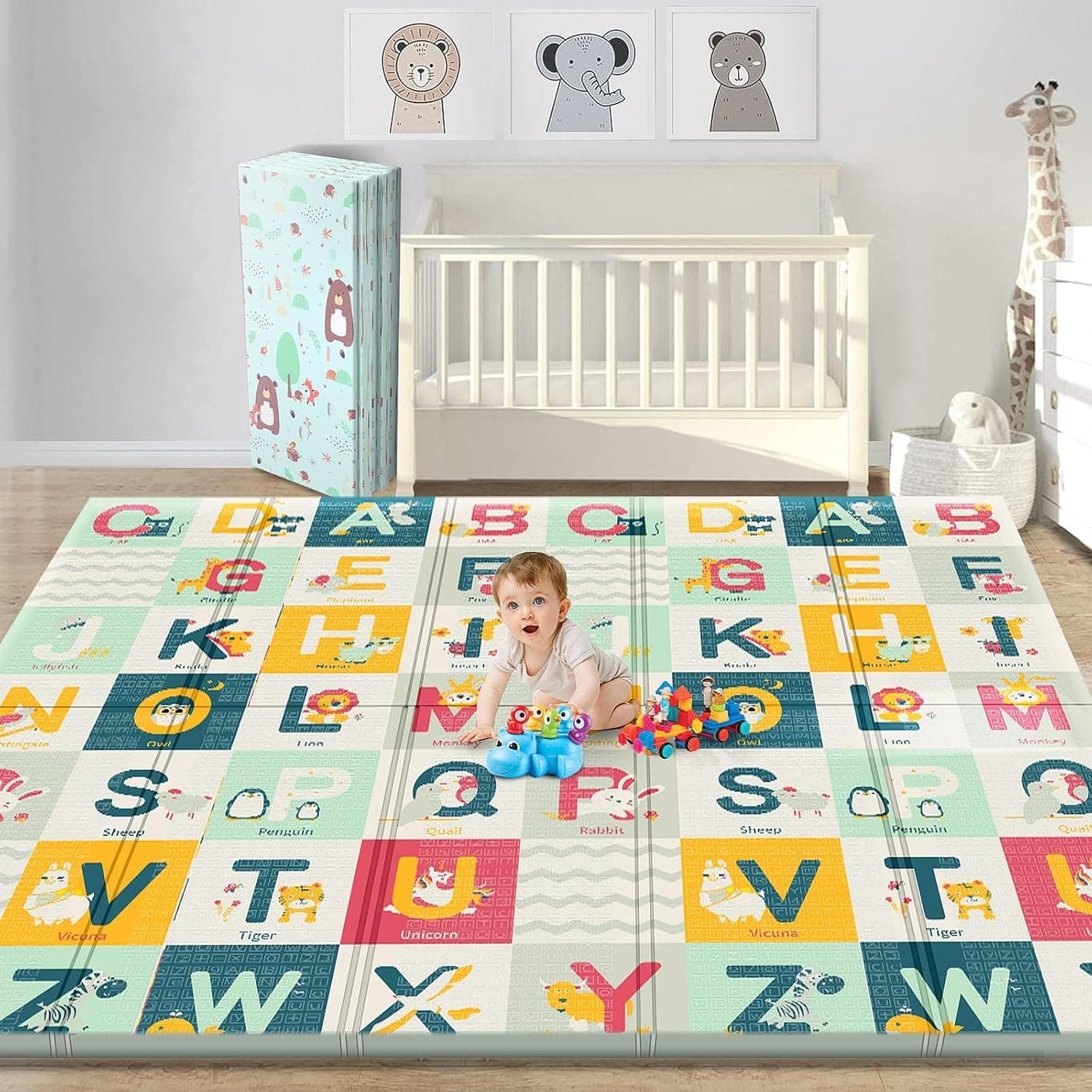 DMG Baby Play Mat, 180 * 160 CM Foldable Baby Play Mat, Waterproof Foam Floor Baby Crawling Mat, Portable Baby Playmat for Infants, Toddler, Kids, Indoor Outdoor Use