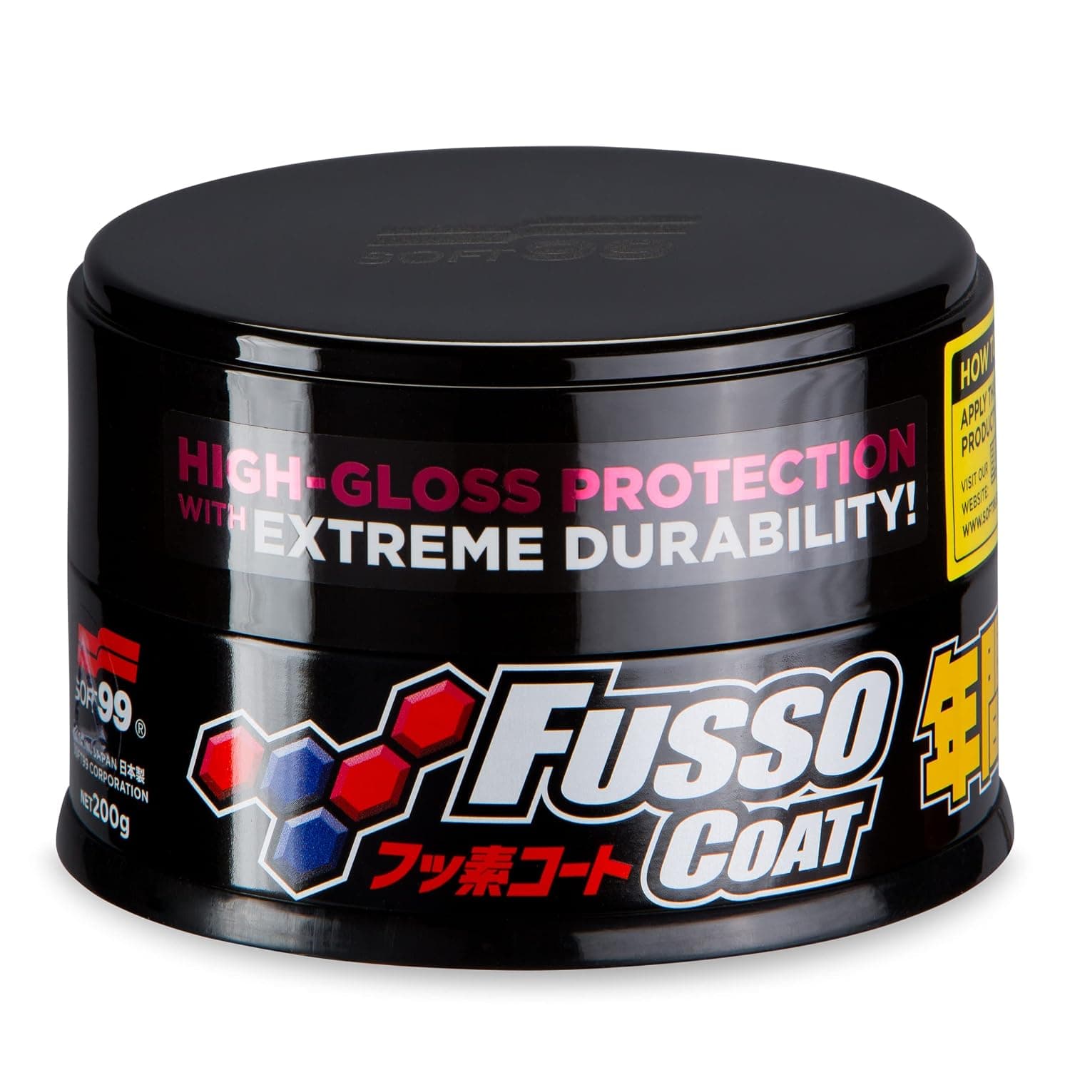 SOFT99 Fusso Coat 12 Month Wax Dark (EU Version) - Car Wax for Dark Cars | For Black, Red, Blue & Dark color cars. 12-month waterproof protection. Sponge applicator included.