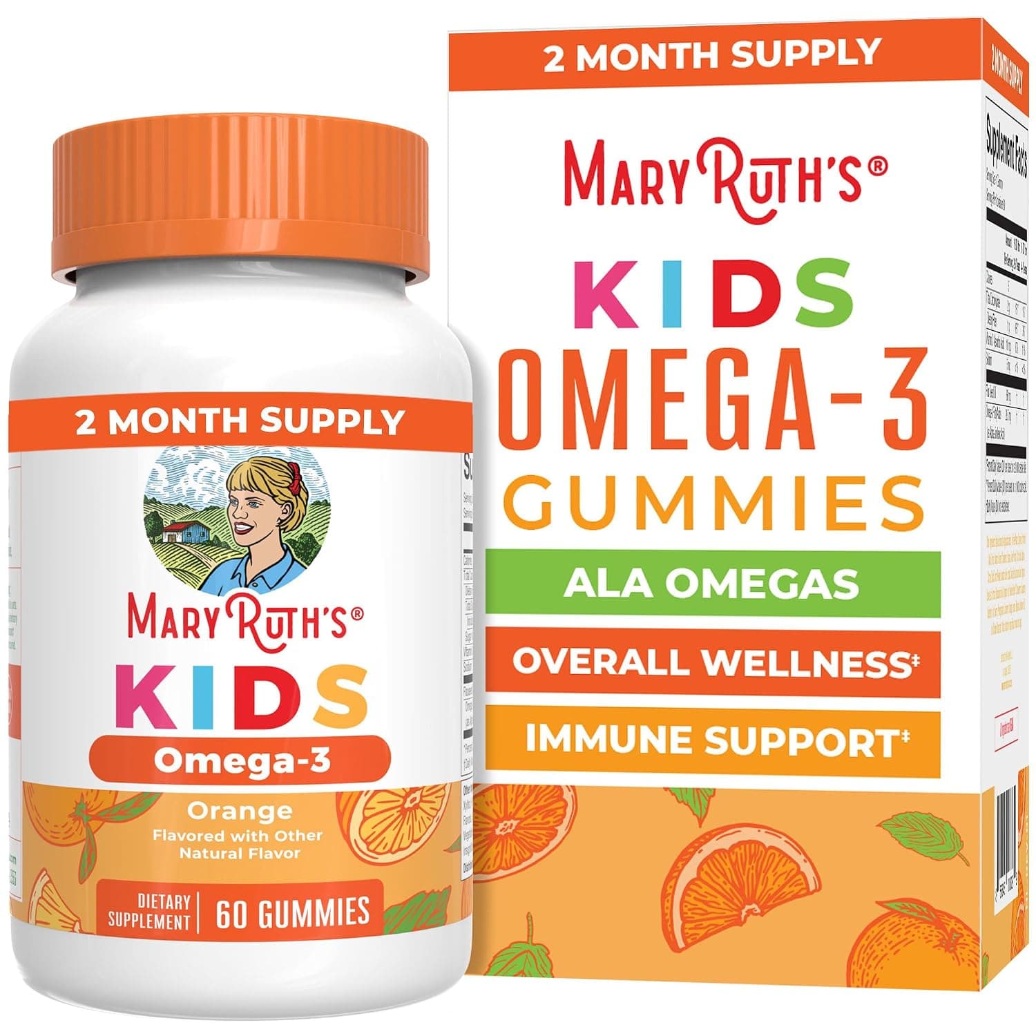 Vegan Omega 3 Gummies for Kids 2+ by MaryRuth's | 2 Month Supply | Sugar Free | Omega 3 Supplement with Vitamin C, Vitamin E, Flaxseed Oil | Immune Support, Brain Health | No Fish Taste | 60 Count