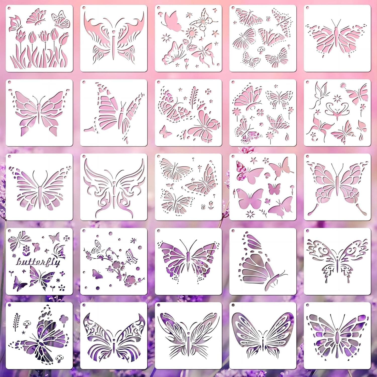 25 Pieces Butterfly Stencils Spring Stencils Templates Reusable Plastic Craft Stencils Butterfly Painting Themed Stencils Butterfly Drawing Templates for Paint Craft DIY Nature Home Decor Wood Sign