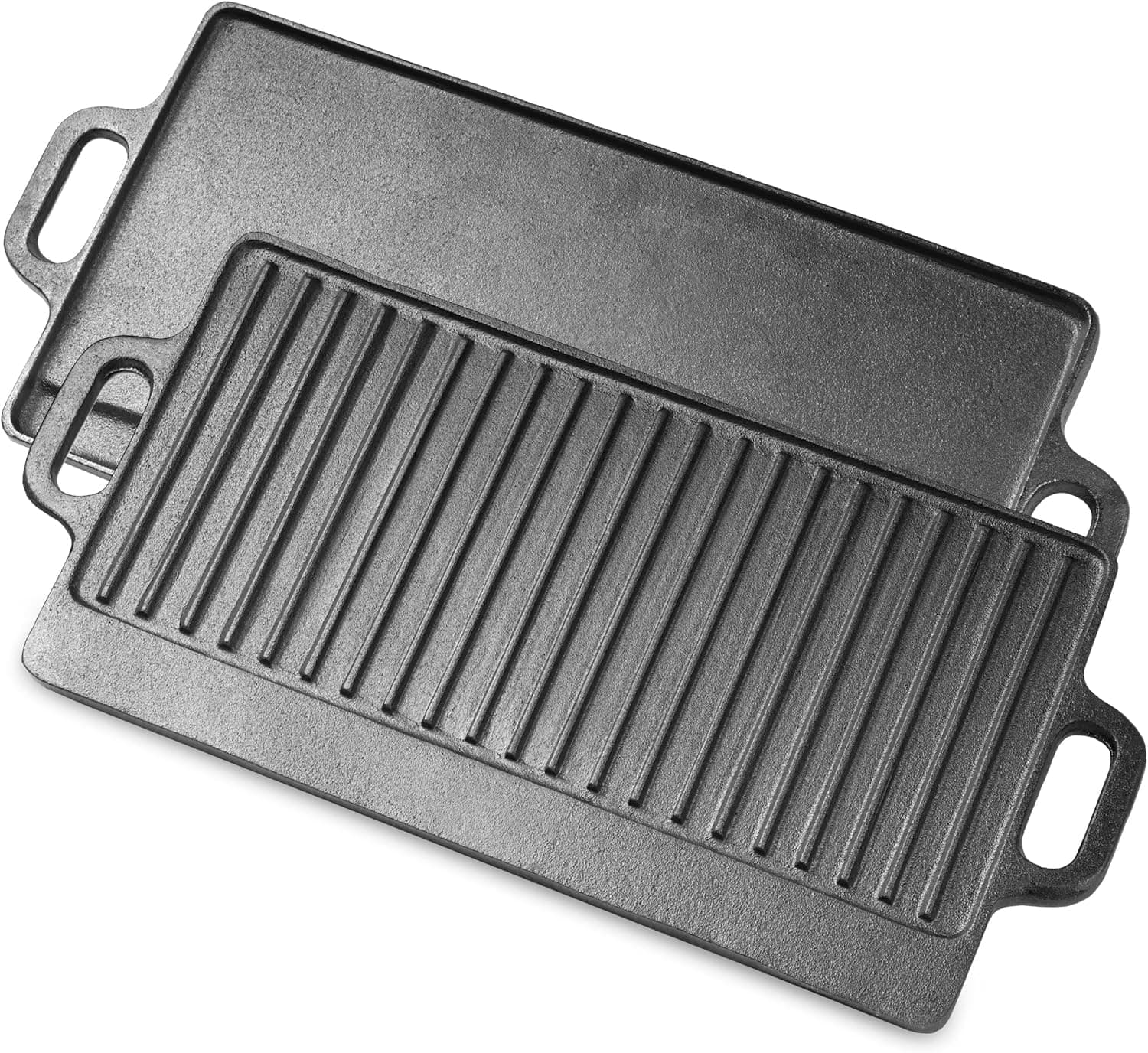 Cast Iron Griddle, Reversible Grill Pan Plate Double Sided with Handles Baking Tray Induction Grill Stove Top Campfire Portable Black Rock BBQ Grill for Oven Gas Stovetop Hob Indoor Outdoor