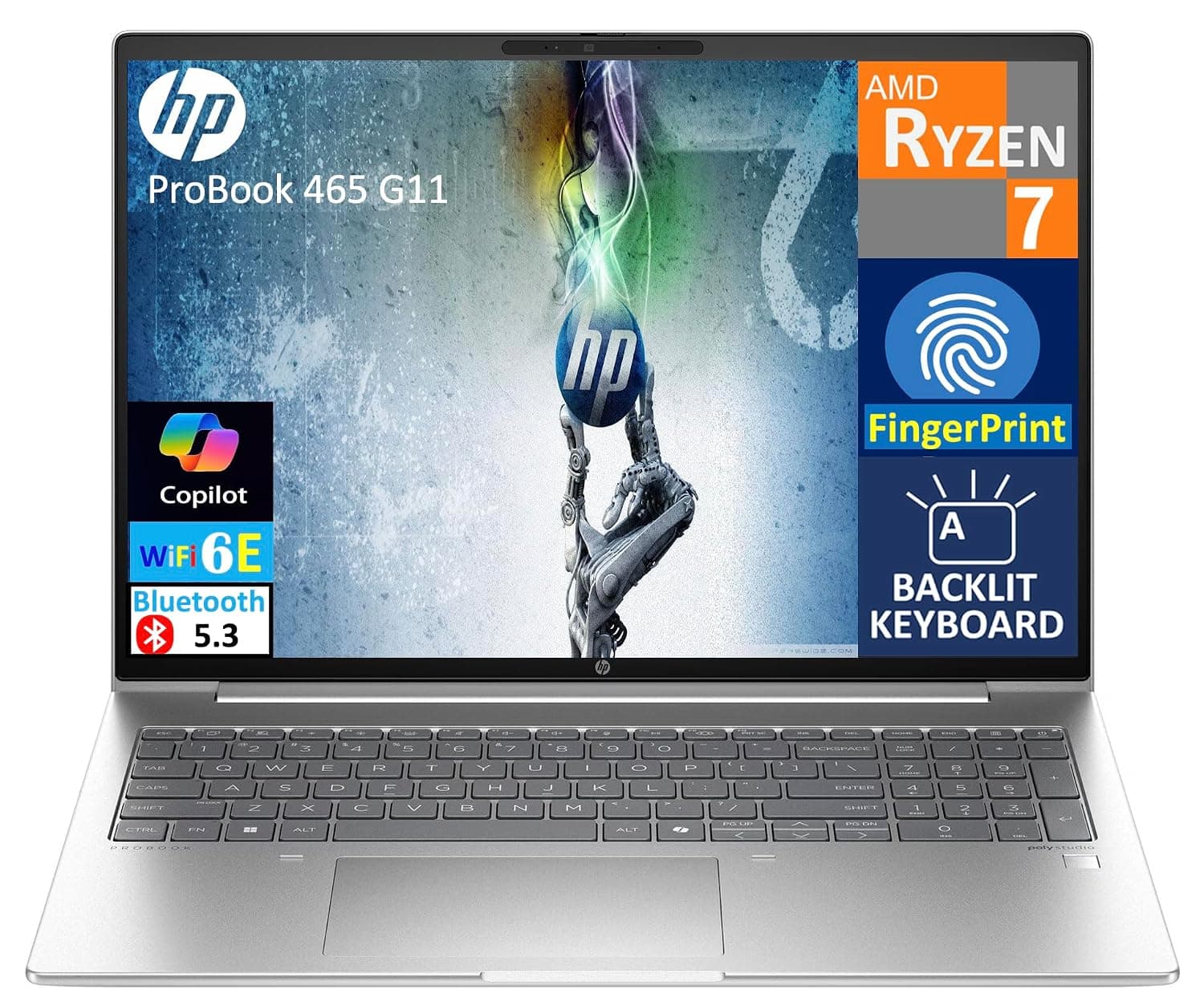 HP ProBook 465 G11 Business Laptop 16.0" FHD+ Display | AMD Ryzen 7 7735U, 32GB DDR5, 1TB PCle SSD, Backlit KB, Fingerprint, WiFi 6E, BT 5.3, Webcam, Win 11 Pro