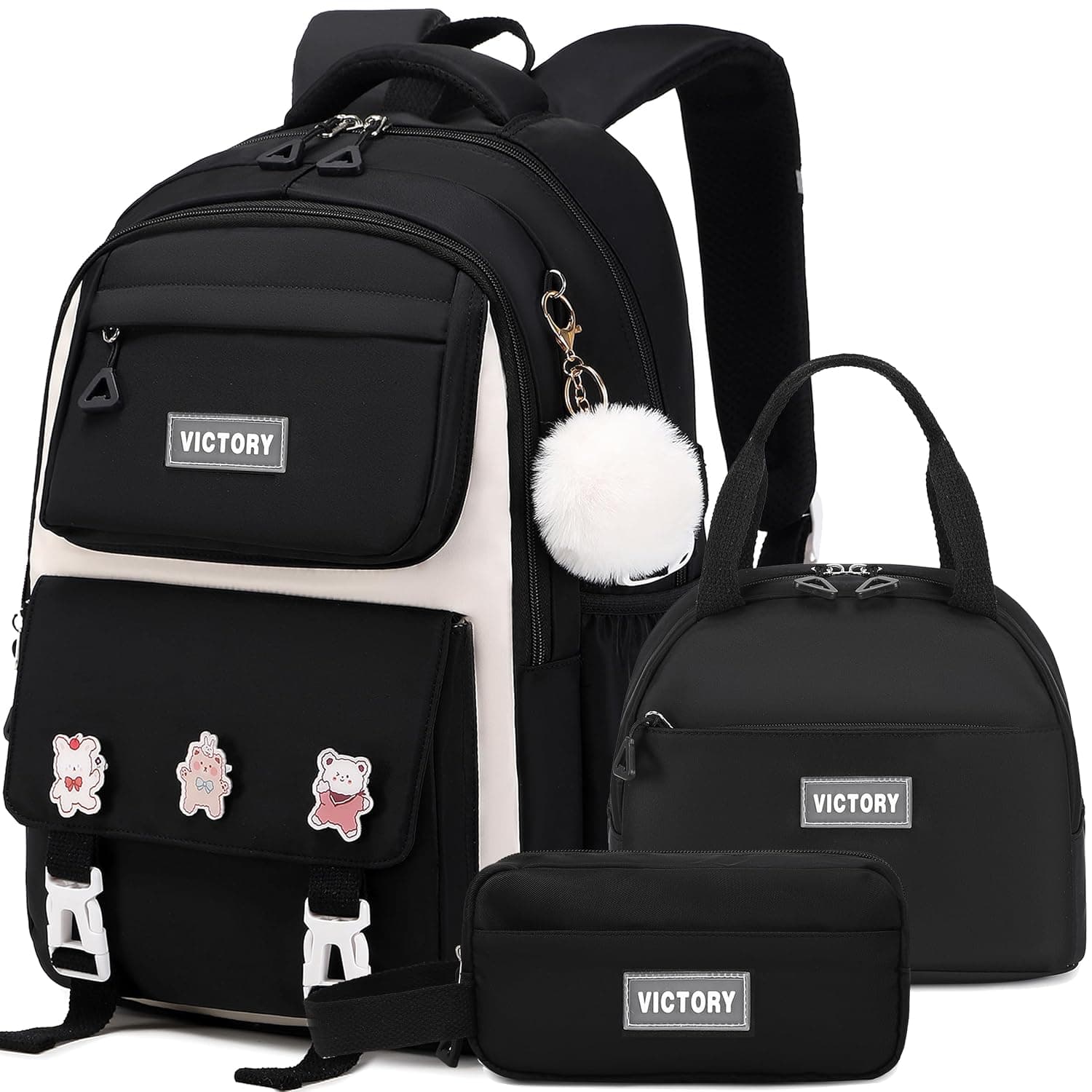 AO ALI VICTORY Backpack for Girls 3 PCS Cute School Backpacks Elementary Middle Kids Bookbag with Lunch Bag Pencil Case Set