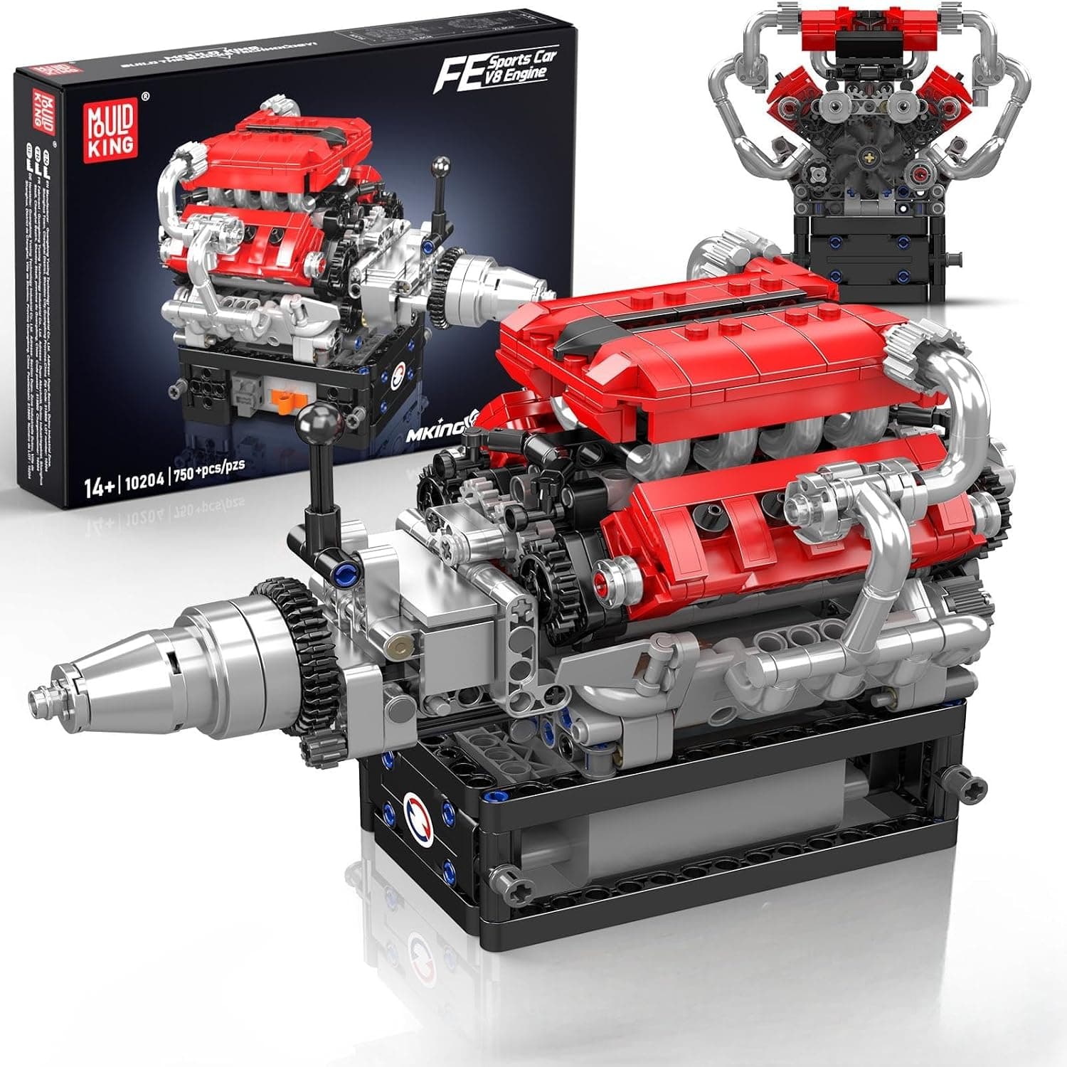 Mould King 10204 V8 Engine Model Kit That Works,Build Your Own V8 Engine Model kit That Run, for 14+ Kids and Adults(750Pcs)