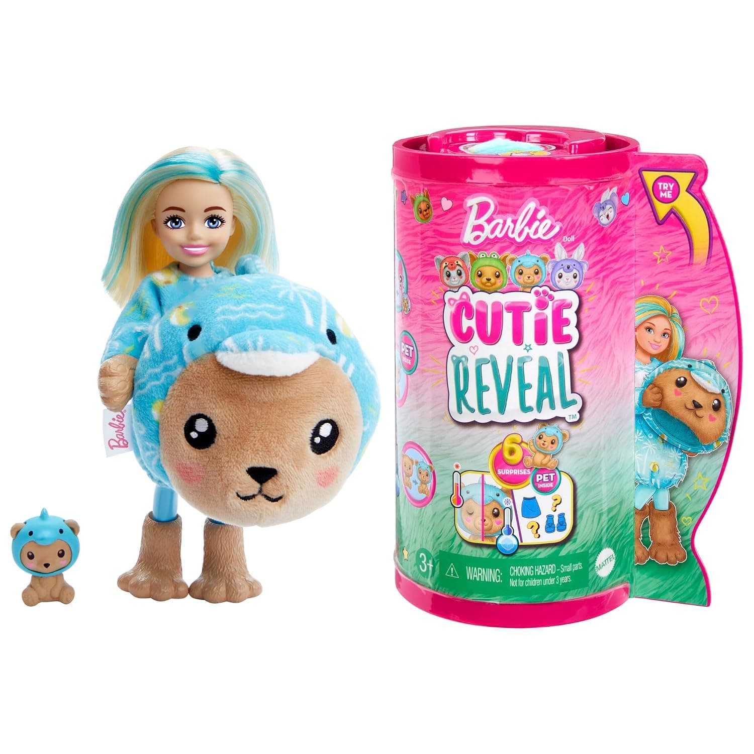 Barbie Cutie Reveal Costume-Themed Series Chelsea Small Doll & Accessories, Teddy Bear as Dolphin