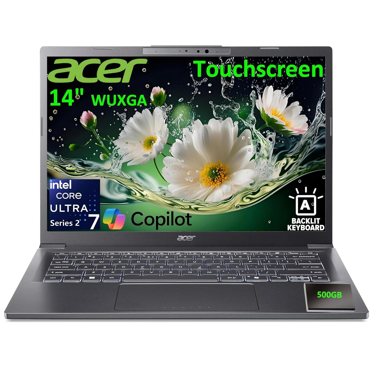 Acer Aspire 14 Laptop Computer, Intel Core Ultra 7 258V, 32GB LPDDR5X, 1.5TB Storage (1TB SSD + 500GB ext), 14" WUXGA IPS Touchscreen, AI Copilot+ PC, WiFi 6E, Backlit Keyboard, Windows 11 Home, Slate