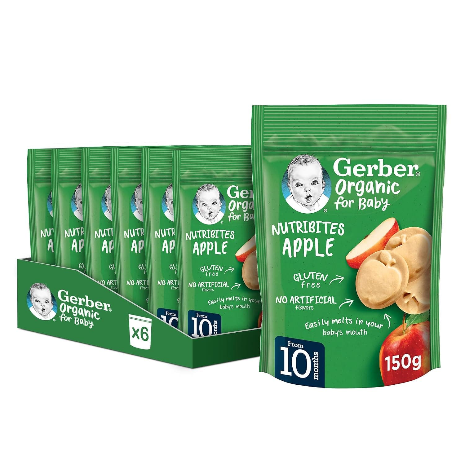 Gerber Organic Nutribites Apple Biscuits for Babies - 150g. (10m+) Pack of 6