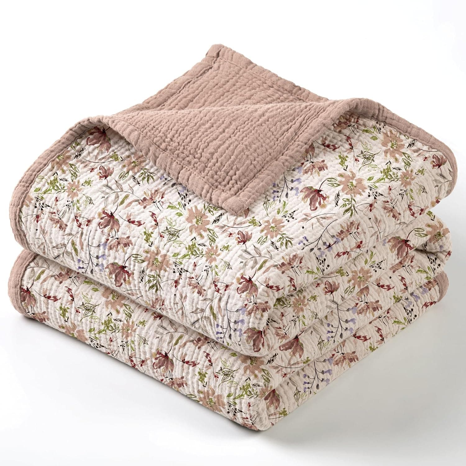 lulumoon Muslin Blanket Baby for Girls: Cotton Crib Blanket with Wildflowers - Soft Lightweight for Daycare 47"x47"(Sand Floral)