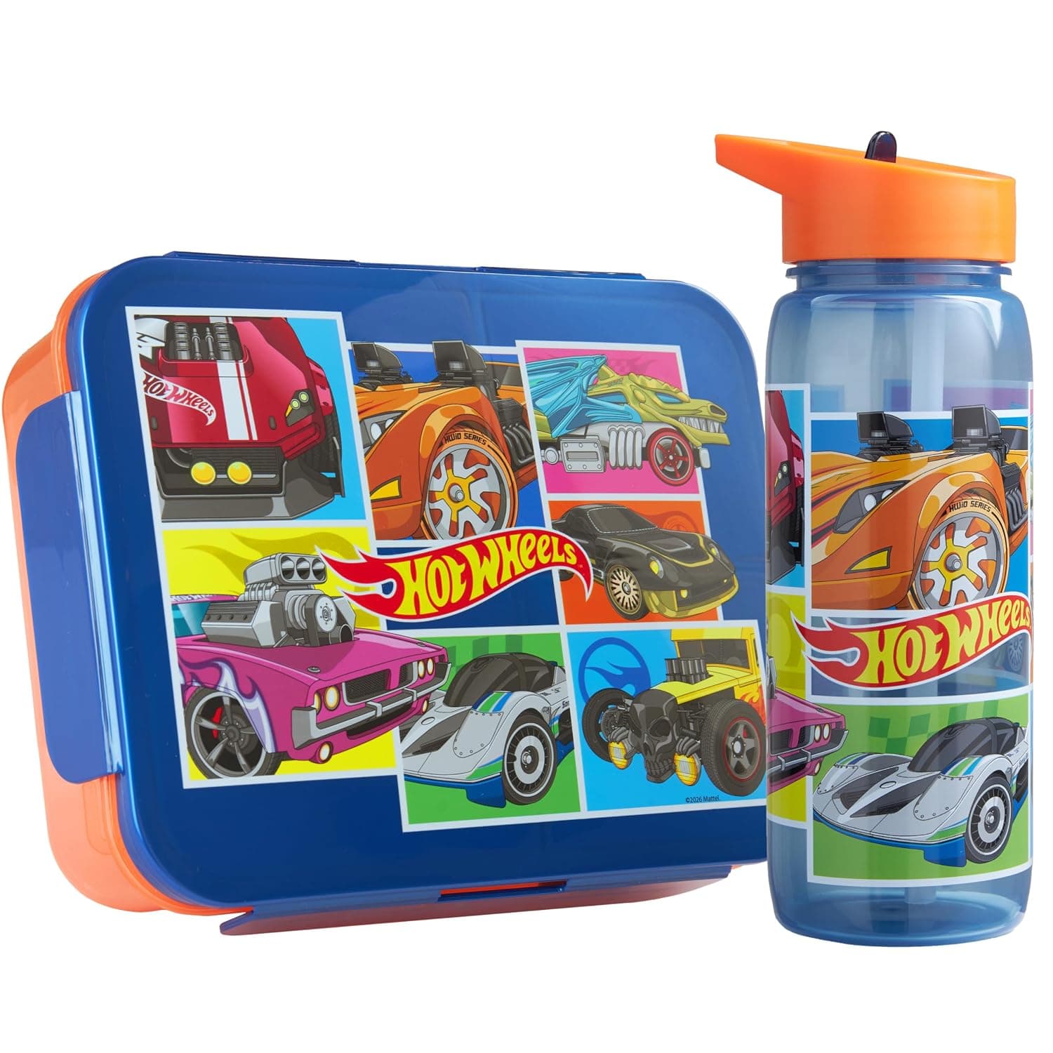 Get Trend Hot Wheels Kids Bento Lunch Box and 640ml Water Bottle Set, BPA-Free Snack Lunch Box with Compartment Set for Travel & Picnics, School Supplies Gifts for Boys (Multi Hot Wheels)