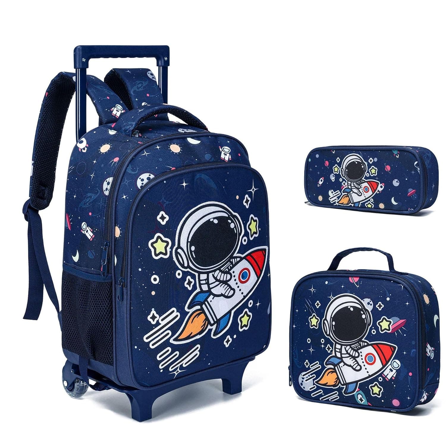 Kids Rolling Backpack for Girls Boys, Roller Bookbag, 3 PCS Trolley Backpacks, Kid School Shoulders Bag with Wheels, Children Book Bags, Travel Student Daypack