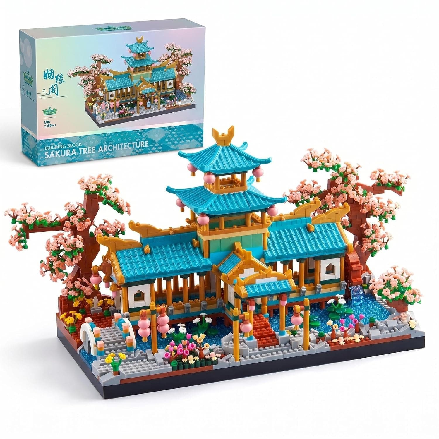 JXRLMB Chinese Classical Suzhou Gardens Micro Building Blocks Sets with Sakura Cherry Tree Challenging Construction Set for Adults, Home and Office Decoration, Gift for Kids Age of 14+ 2350 pcs